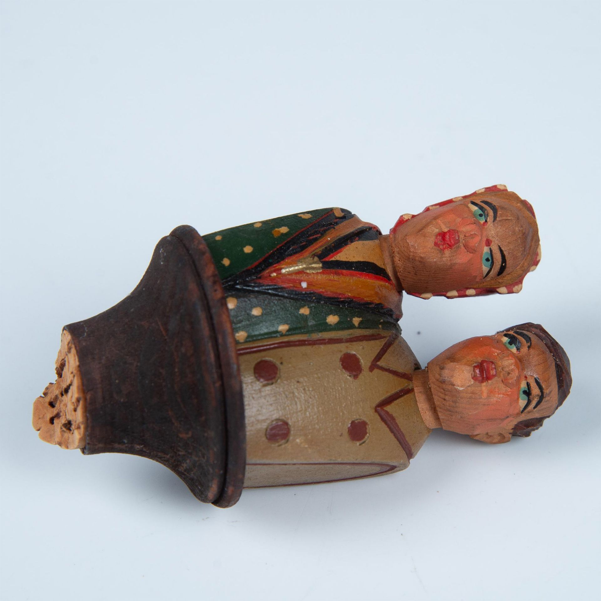 6pc Vintage Carved Wooden Figural Bottle Toppers - Bild 6 aus 9