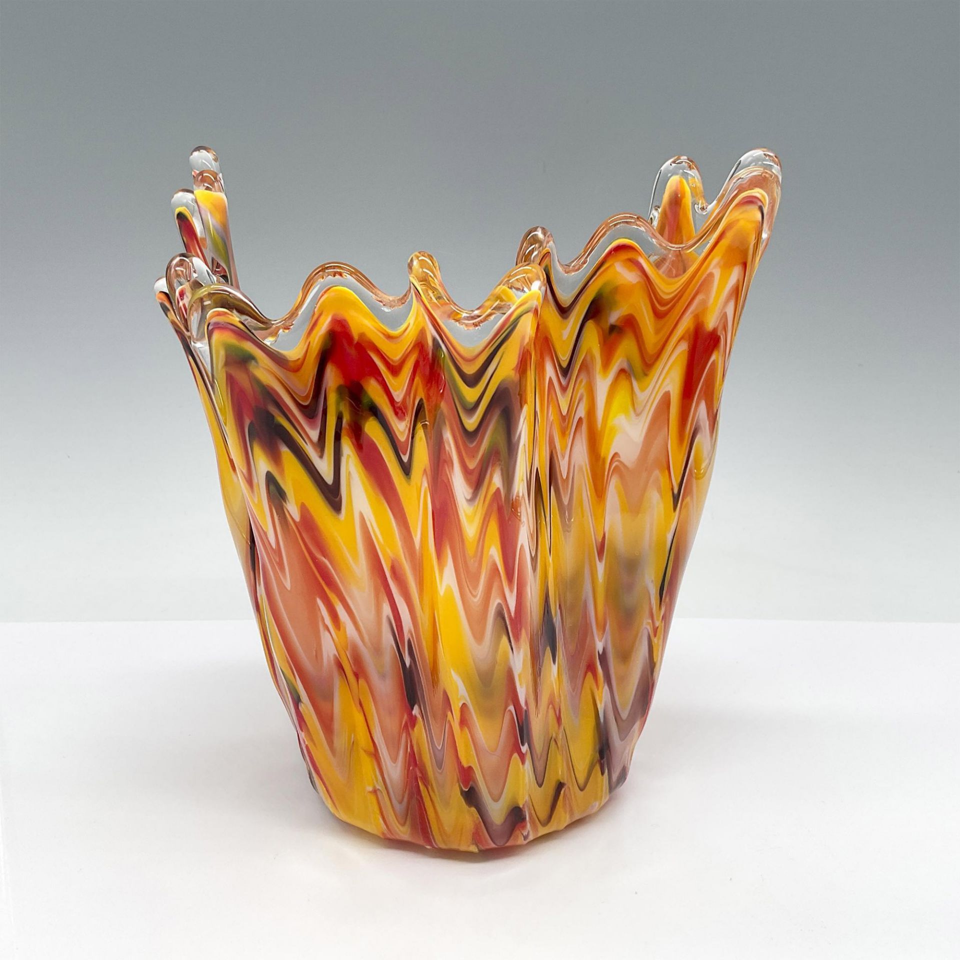 Murano Hand Blown Art Glass Vase in Orange Red Yellow - Image 2 of 3
