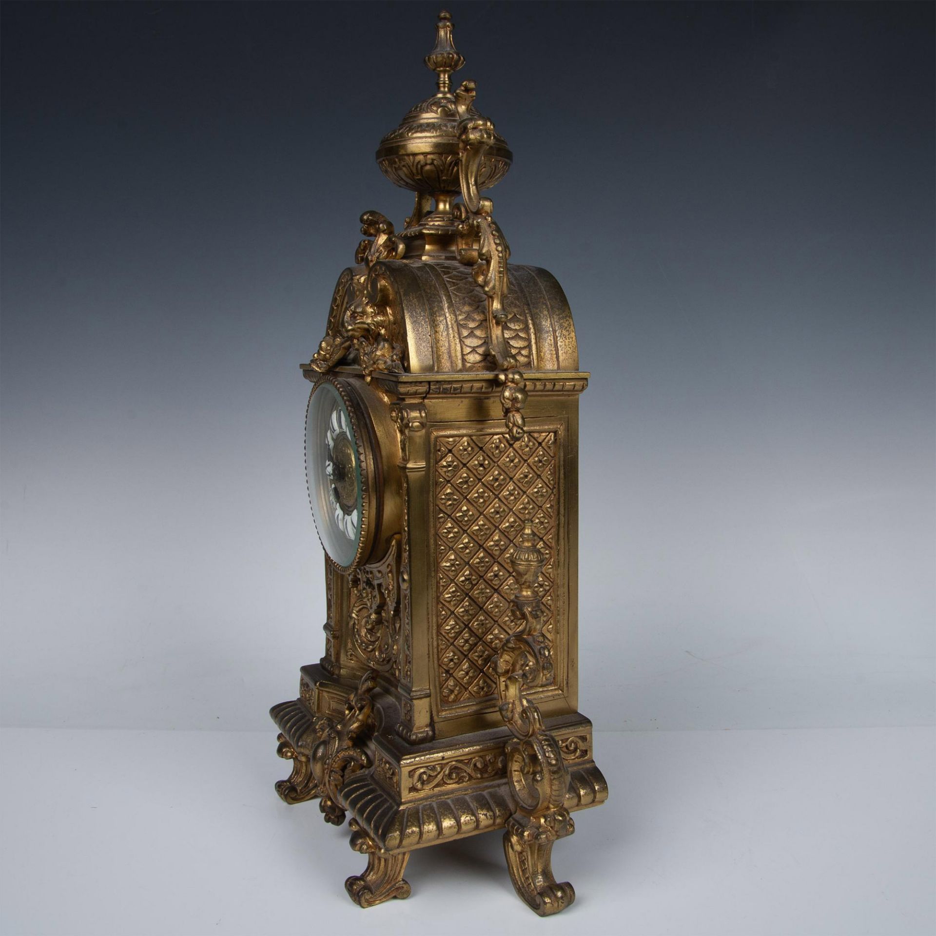 Elaborate Brass Mantle Clock, Lion Face Motif - Bild 6 aus 10