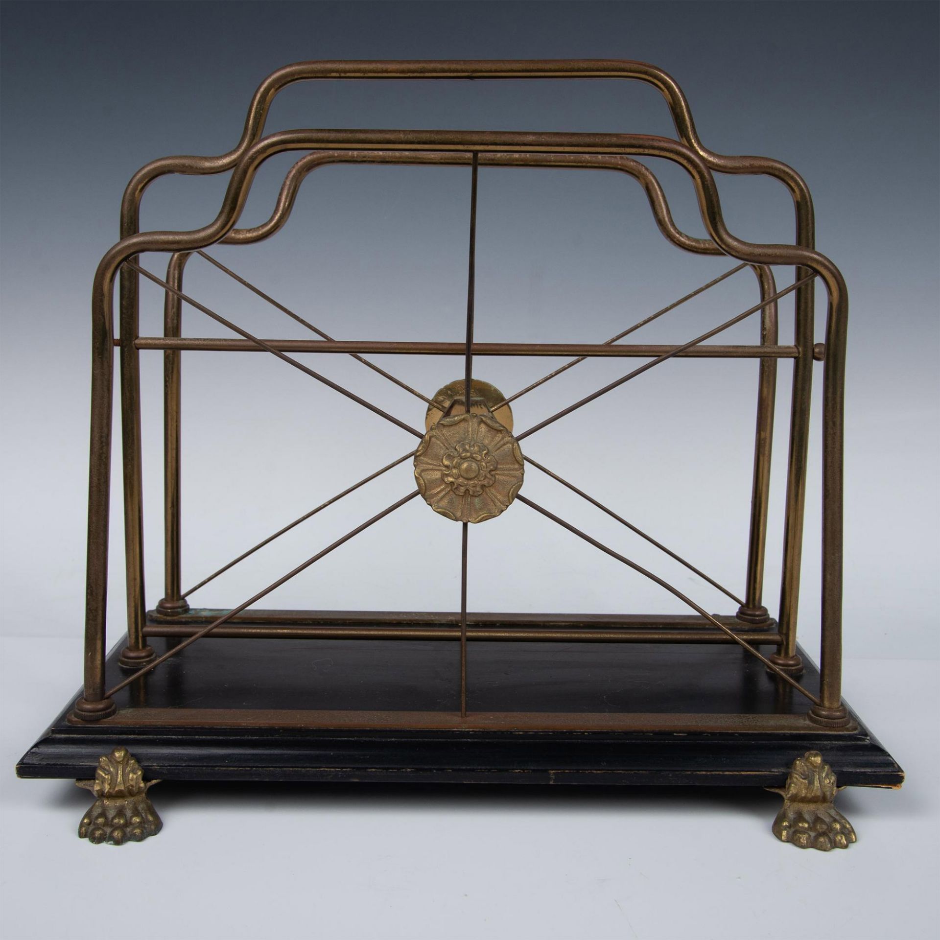 Regency Style Brass Magazine Rack with Paw Feet