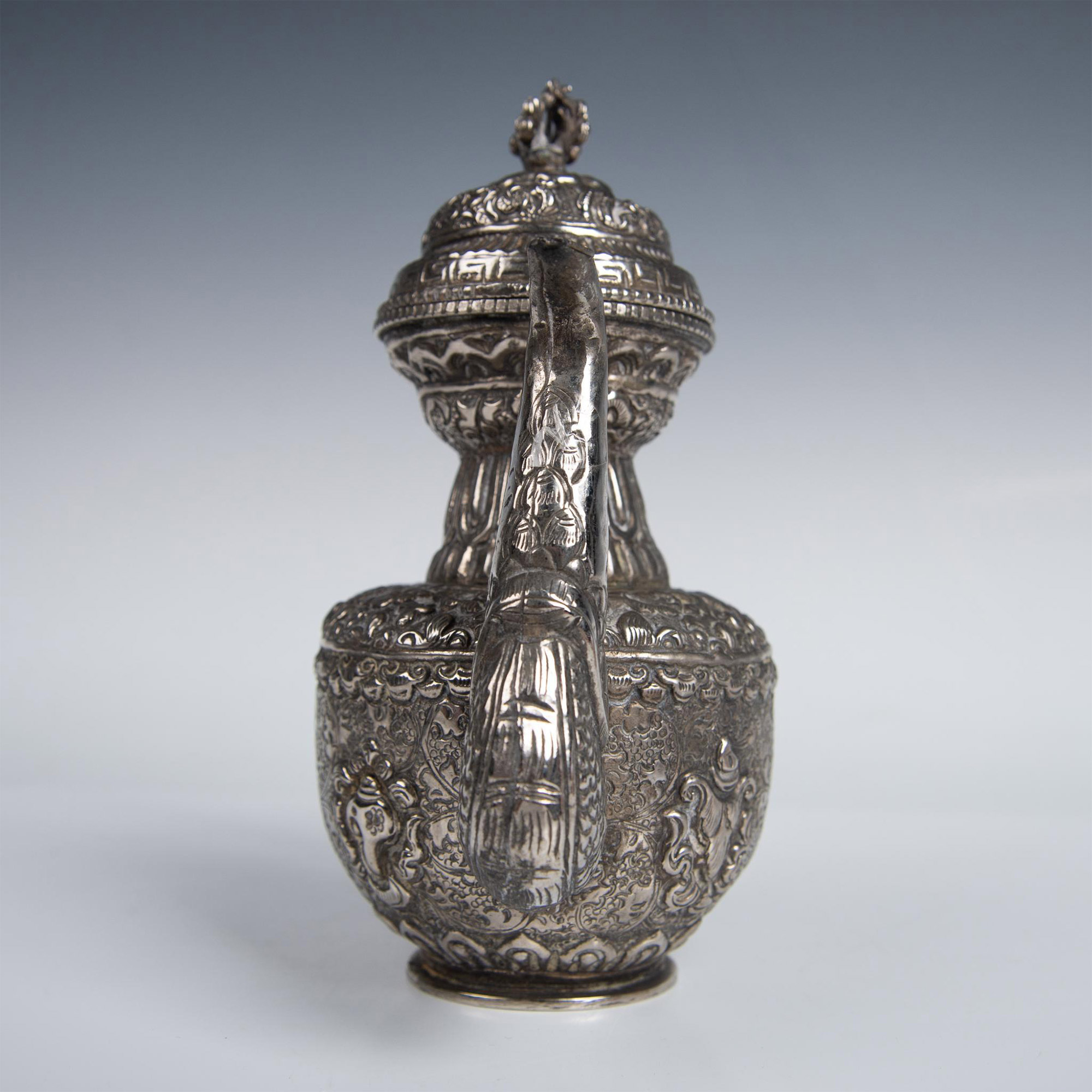 Chinese Tibetan Silver Relief Carved Teapot - Image 3 of 8