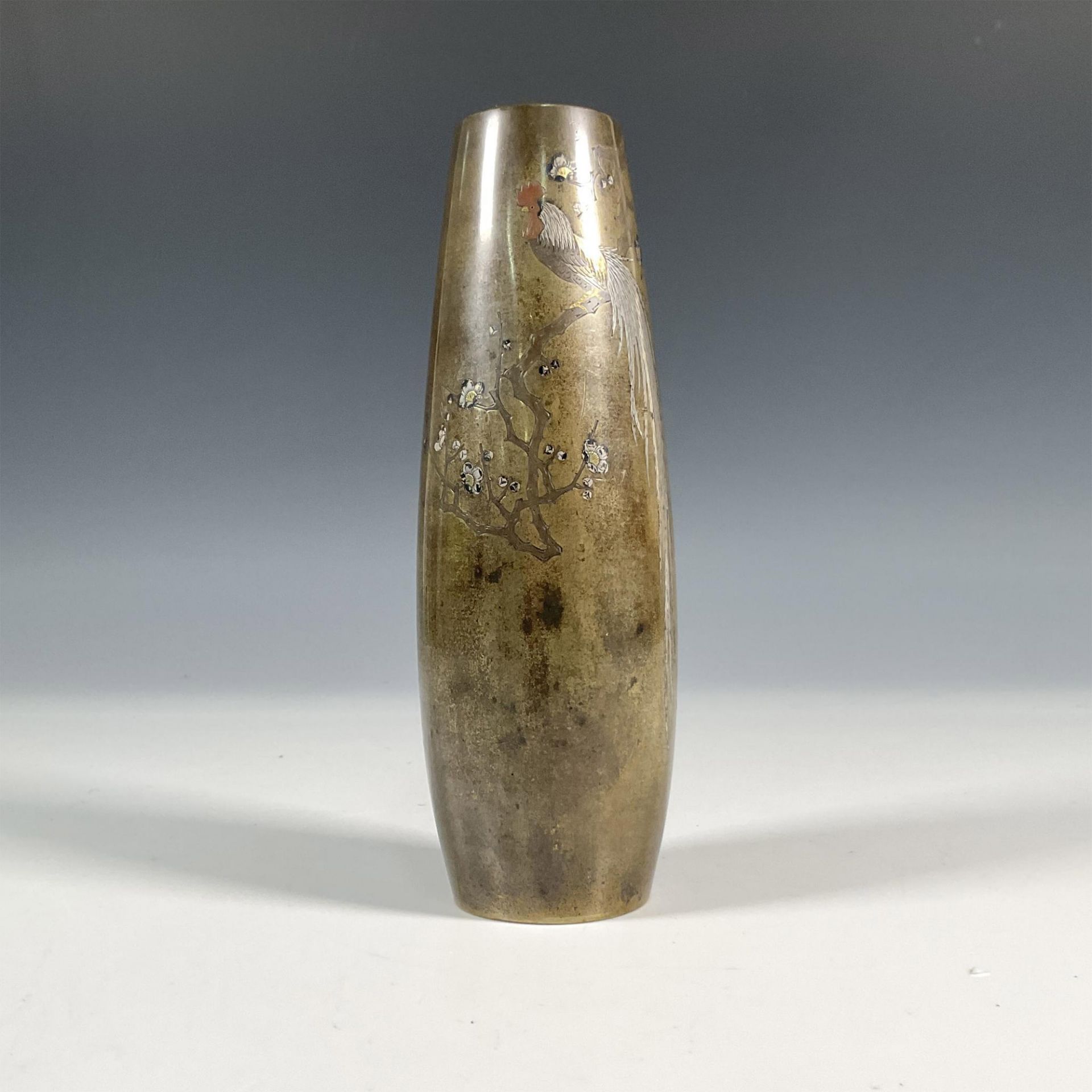 Japanese Meiji Bronze and Mixed Metal Rooster Vase - Bild 2 aus 6