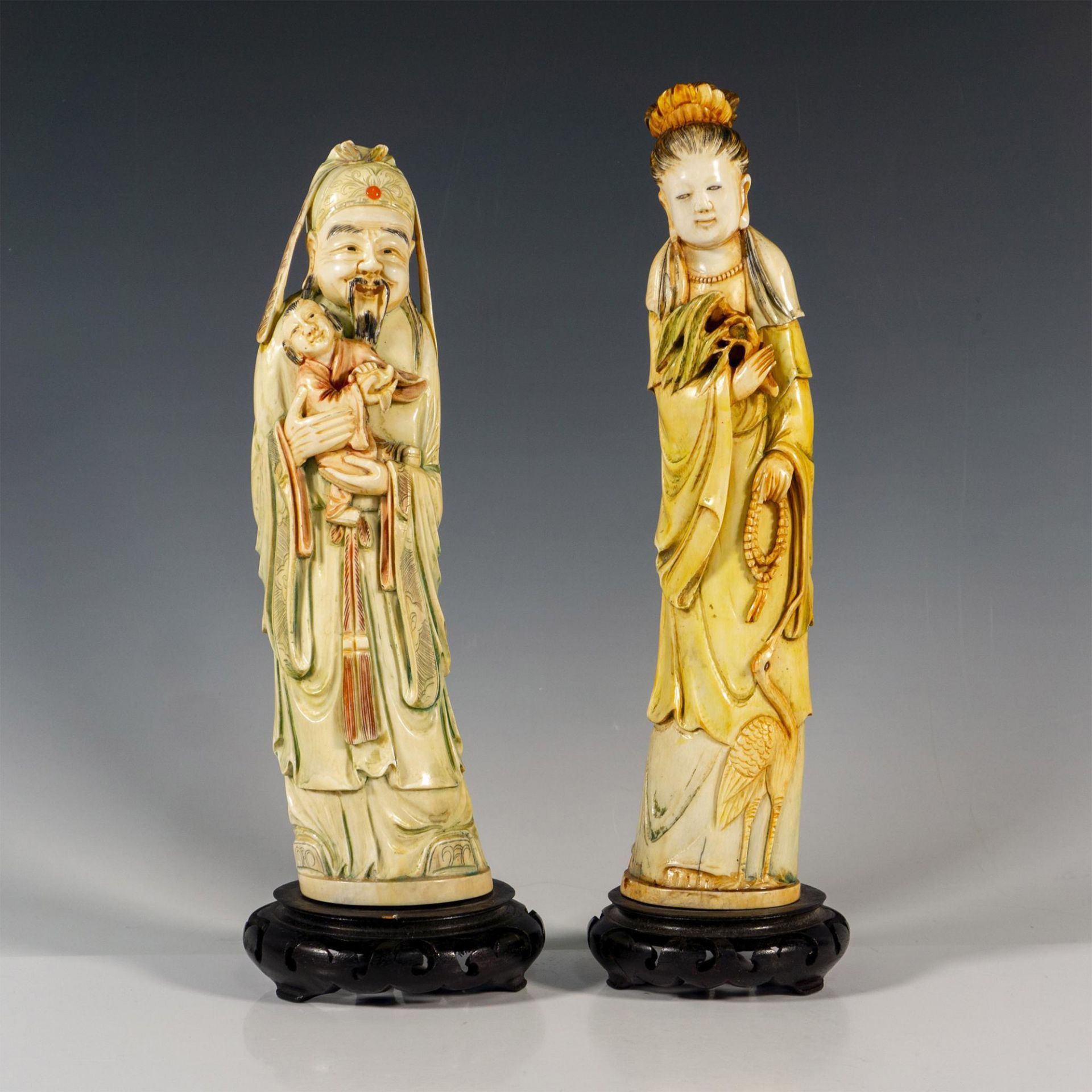 2pc Carved Chinese Figurines, Family