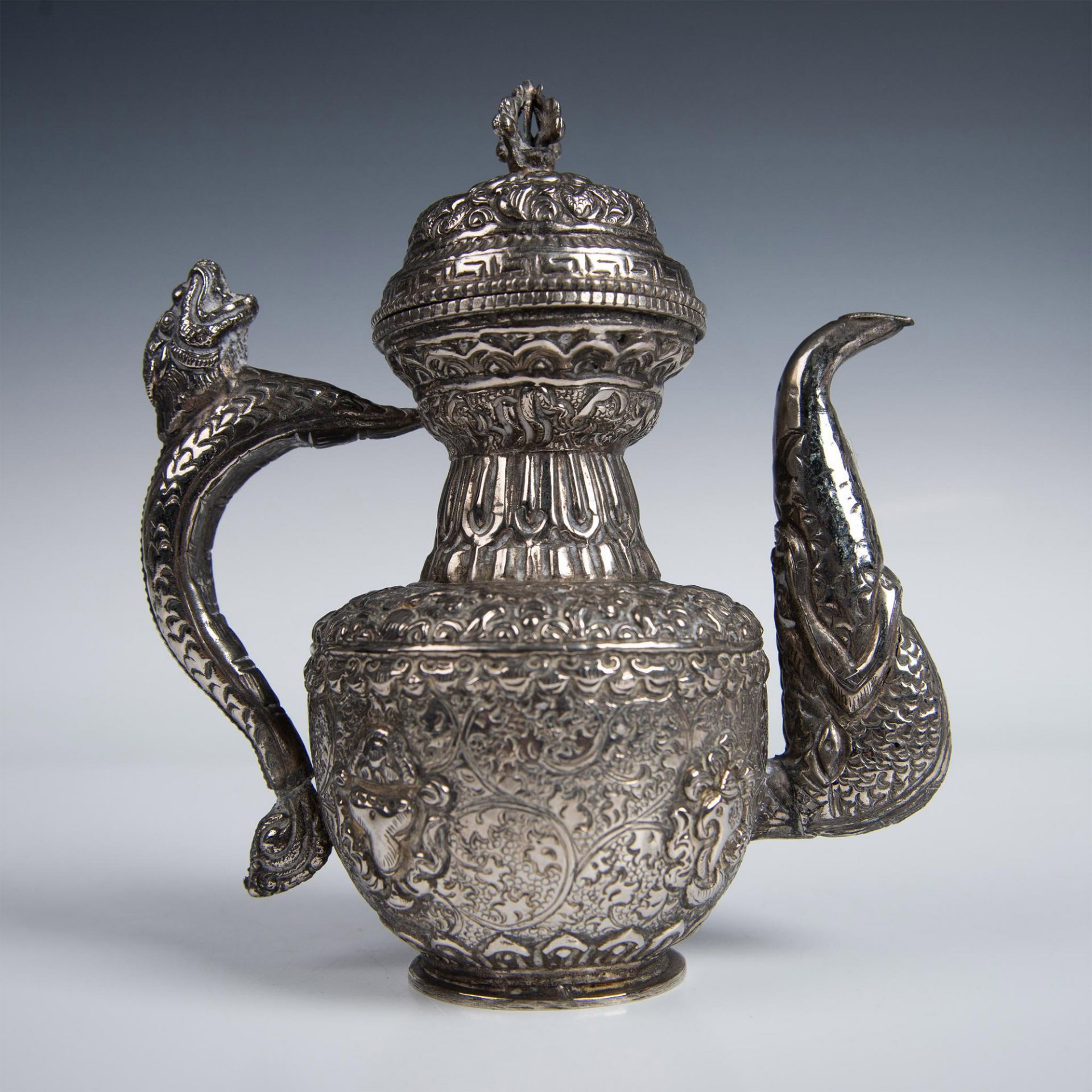 Chinese Tibetan Silver Relief Carved Teapot - Image 2 of 8