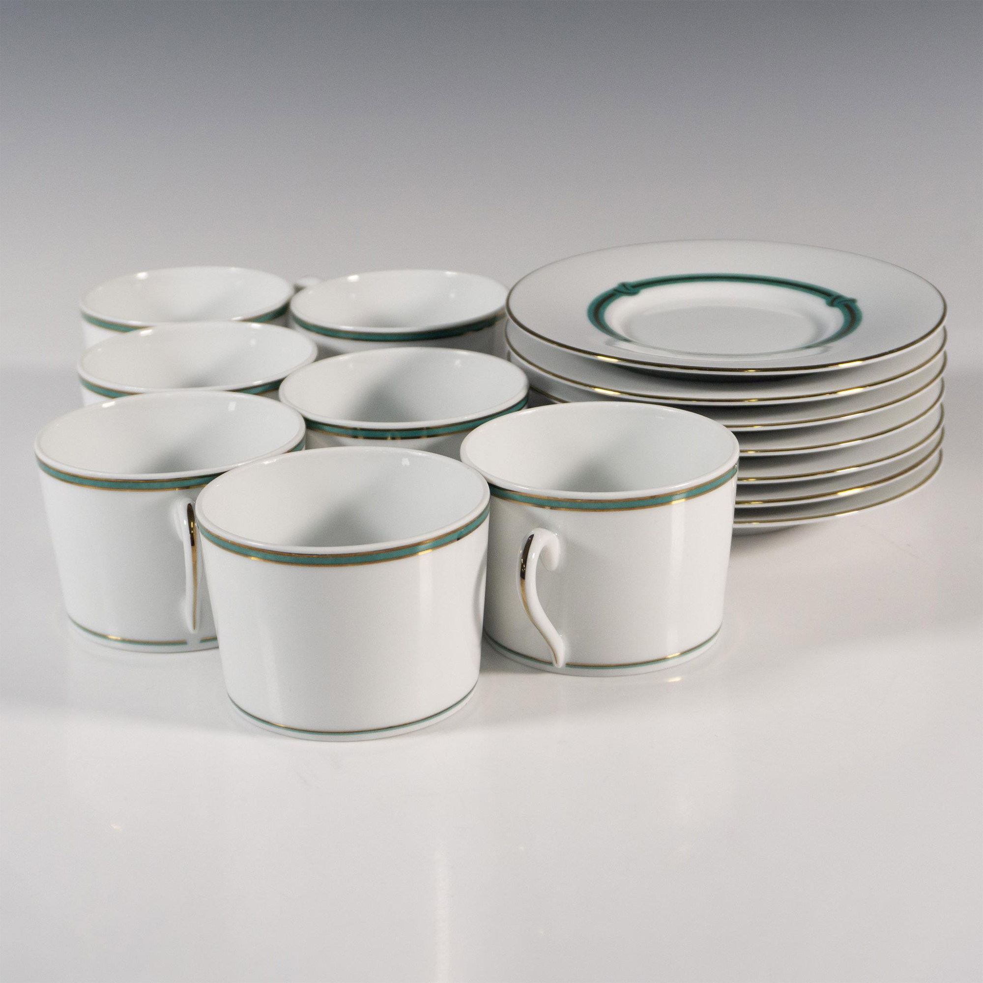 14pc Christofle Porcelaine Rubanea Vert Cups & Saucers - Bild 3 aus 3