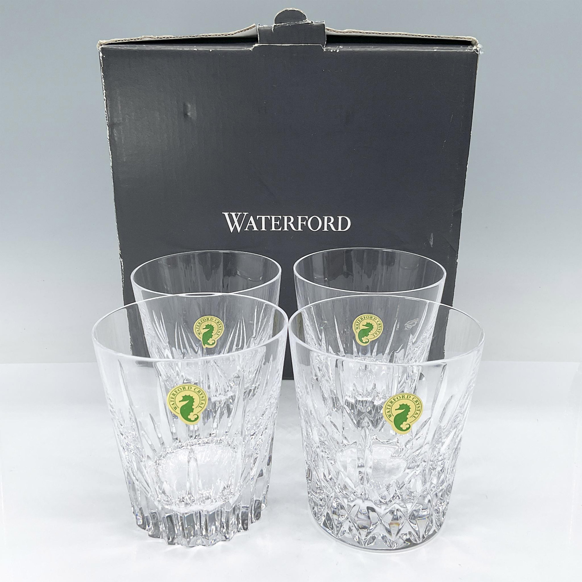 4pc Waterford Crystal Rocks Glasses, Mixed Patterns Set - Image 4 of 4