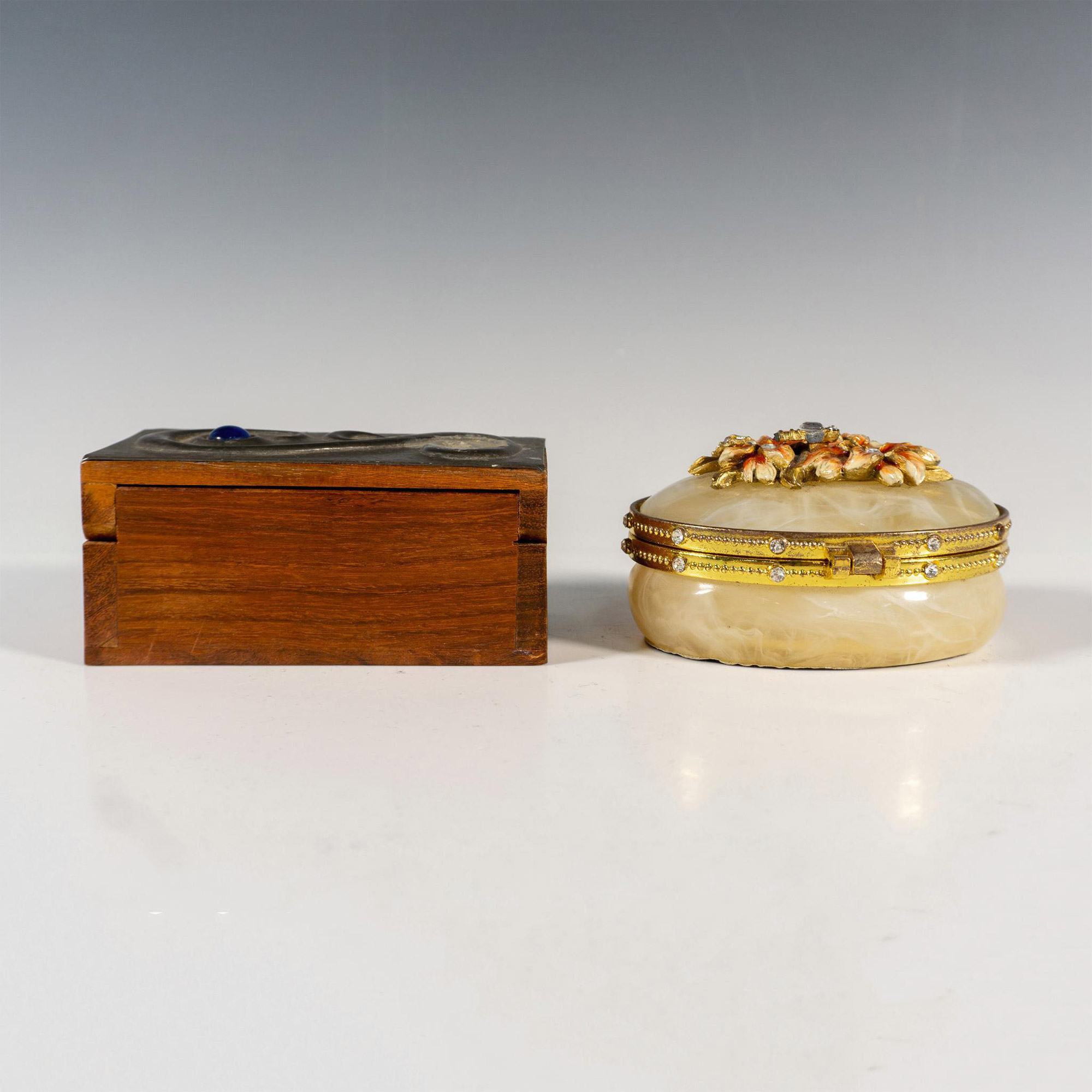 2pc Vintage Wooden and Enamel Jewelry Boxes - Image 4 of 6