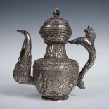 Chinese Tibetan Silver Relief Carved Teapot