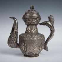 Chinese Tibetan Silver Relief Carved Teapot