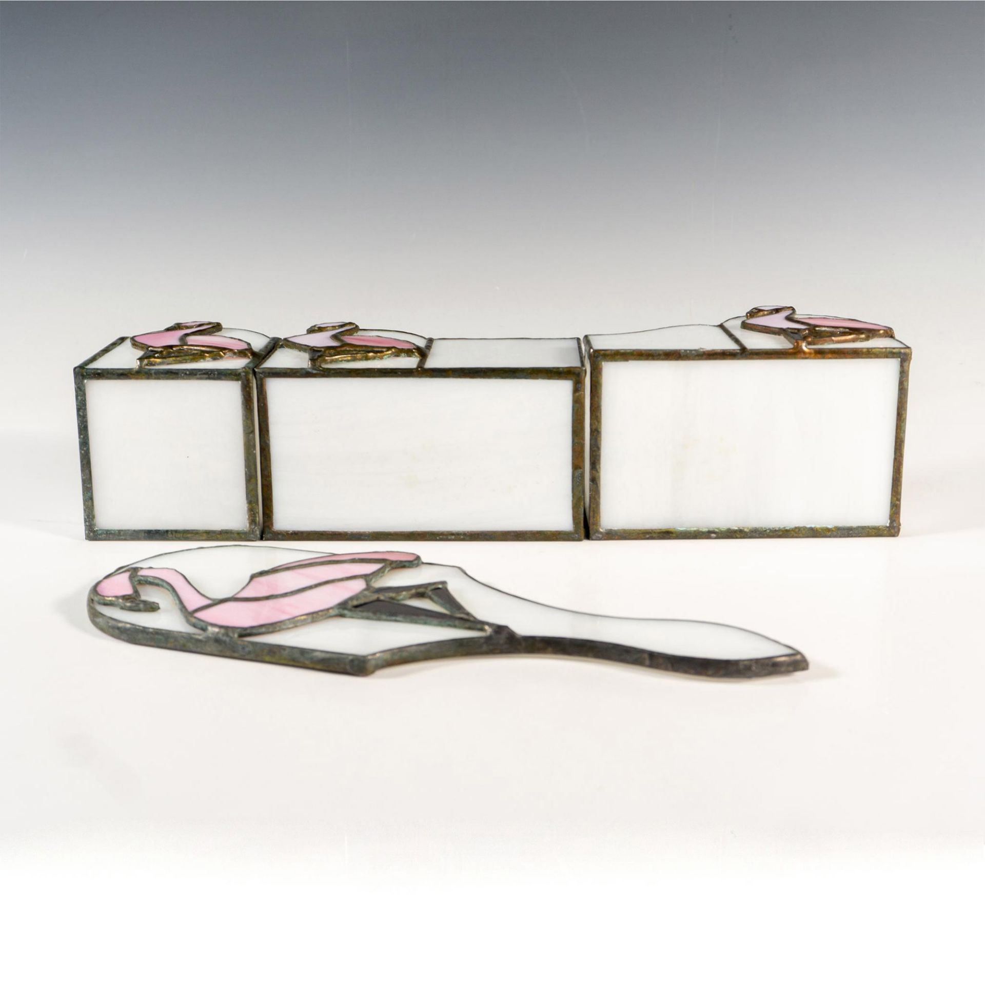 4pc Acrylic Stained Glass Motif Flamingo Dresser Accessories - Bild 3 aus 3