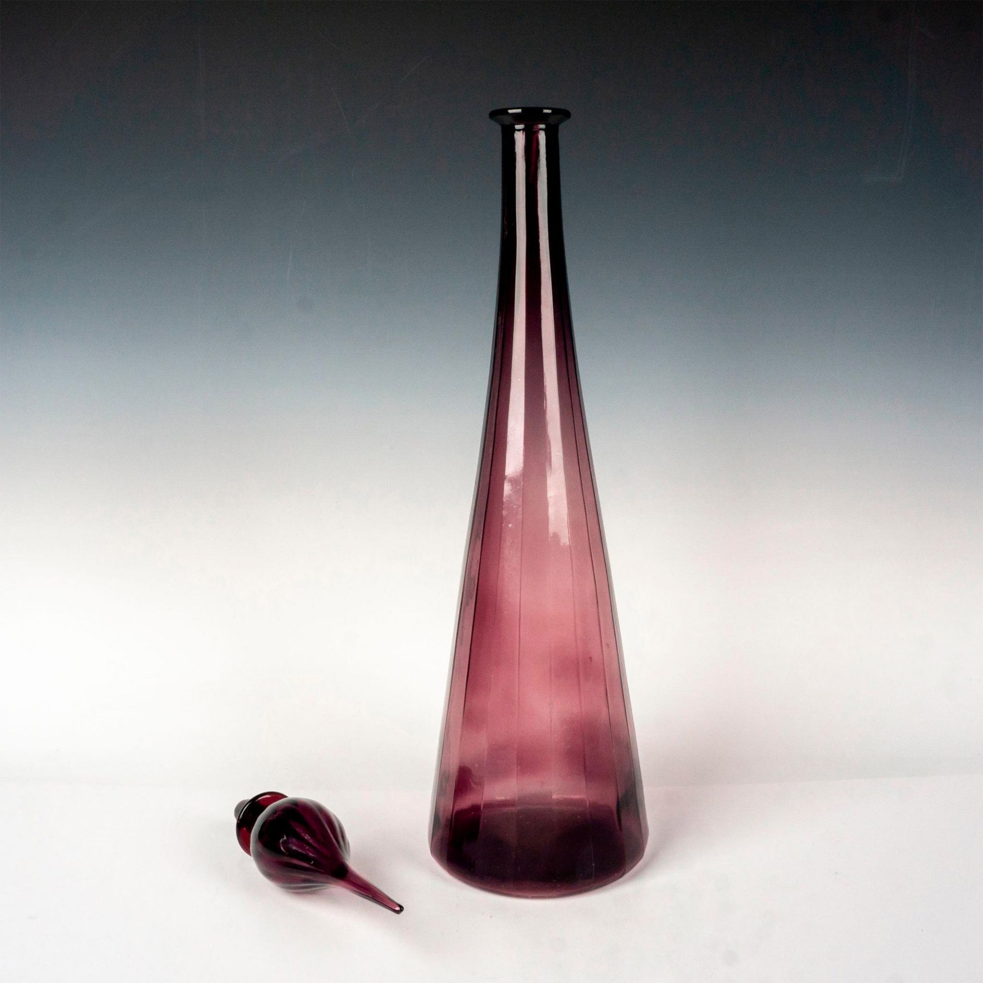 Vintage Tall Purple Art Glass Vase With Stopper - Image 2 of 4