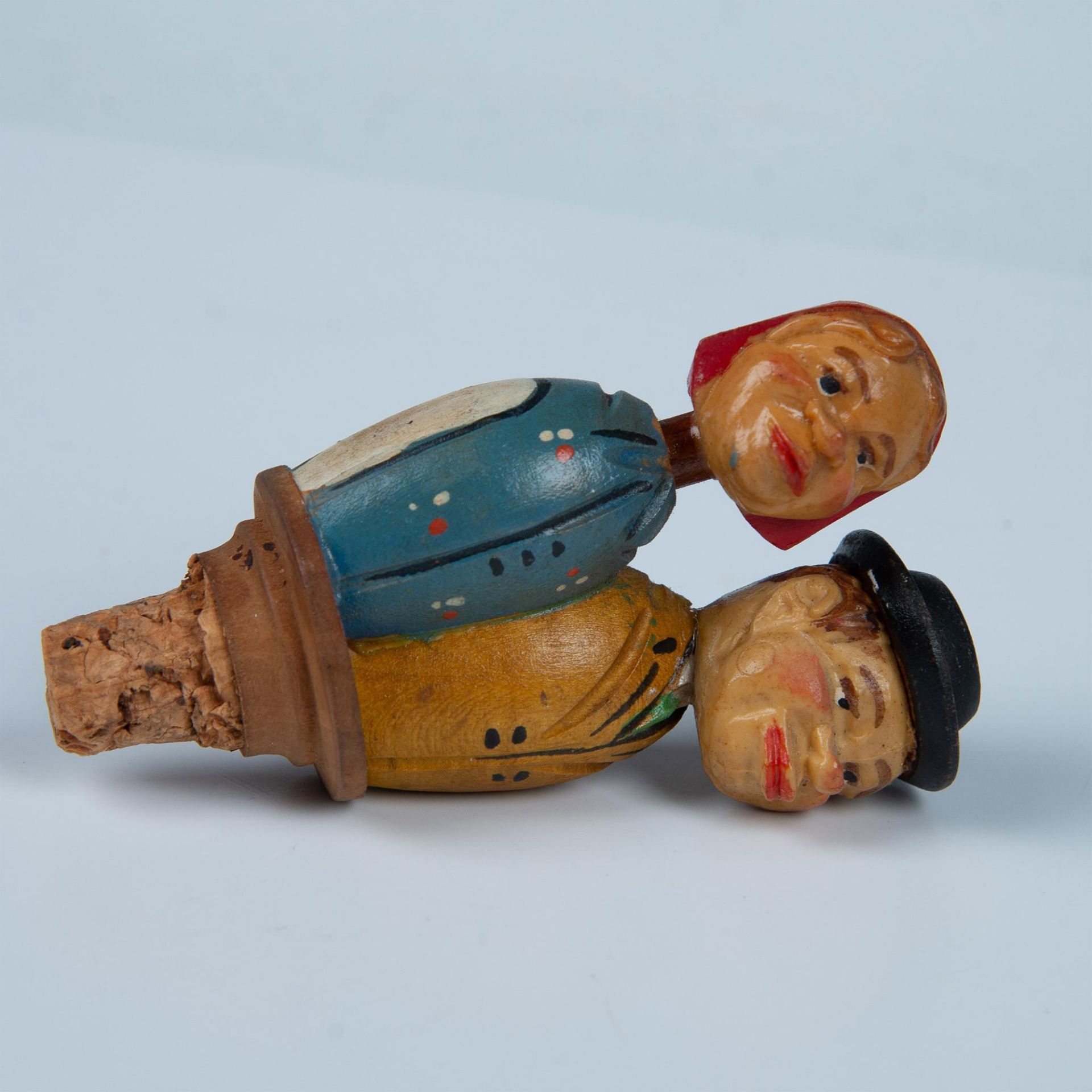 6pc Vintage Carved Wooden Figural Bottle Toppers - Image 7 of 9