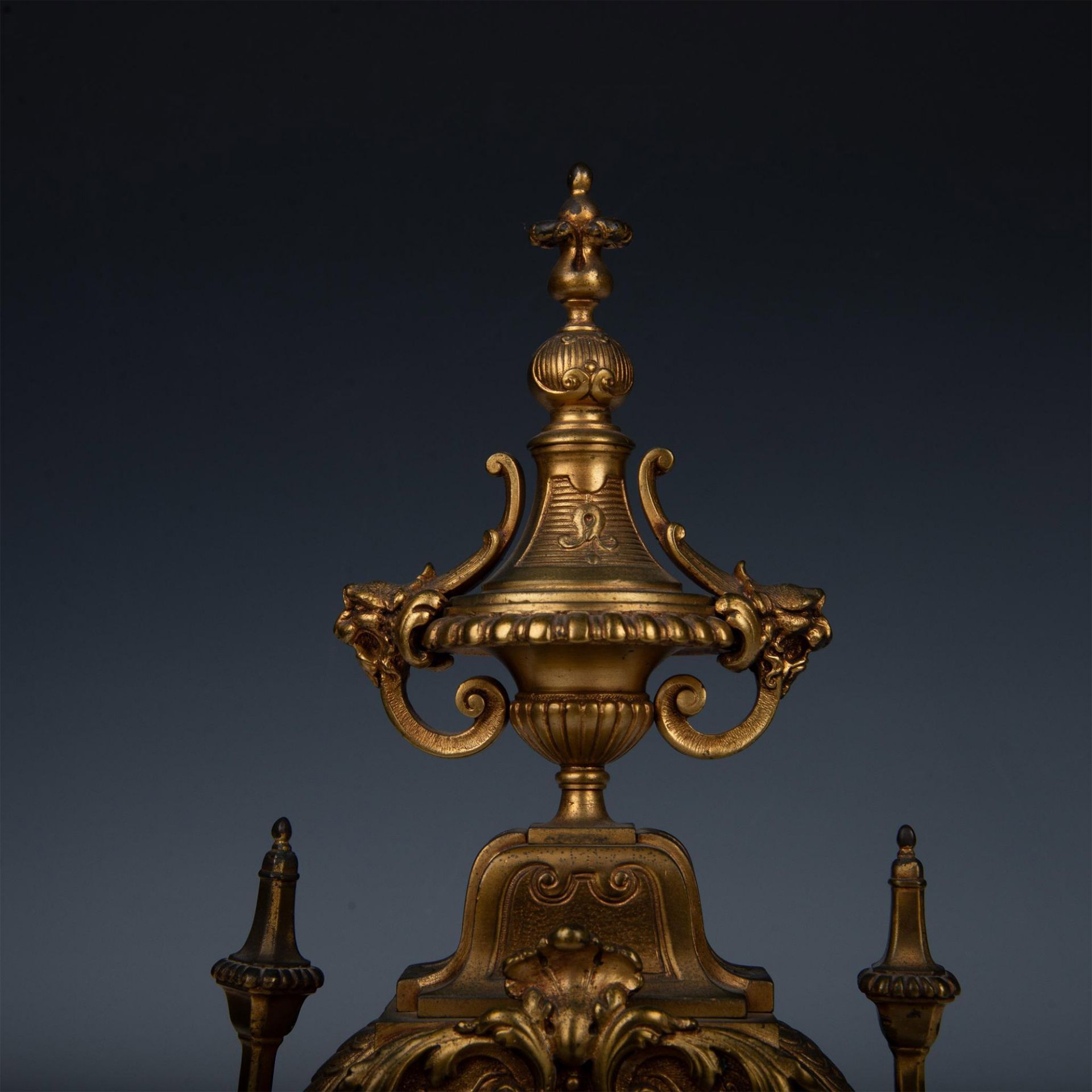 Elaborate Brass Mantle Clock, Cherub Face Motif - Image 2 of 9