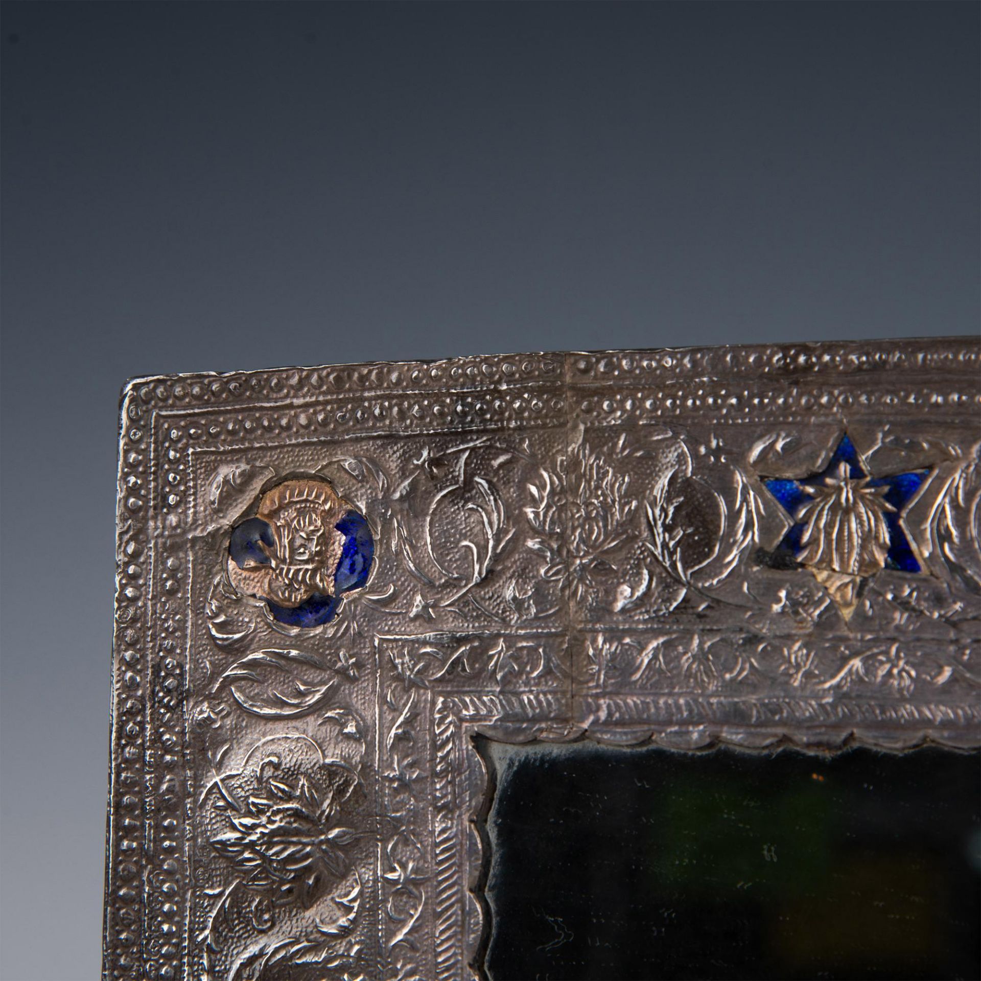 Early 20th Century Persian Qajar Enameled Sterling Silver Mirror - Bild 2 aus 4