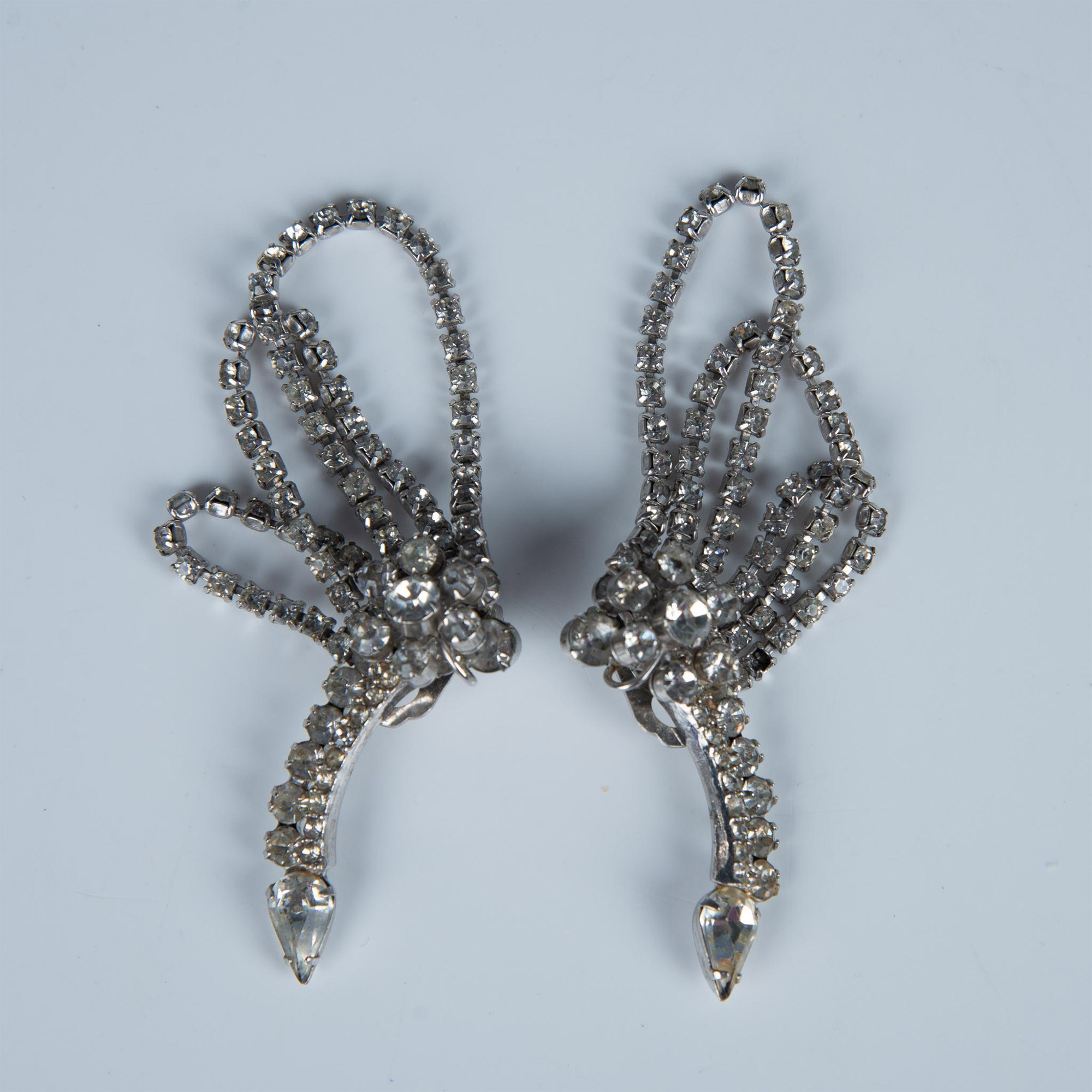 Fabulous Silver Metal & Rhinestone Clip-On Climber Earrings