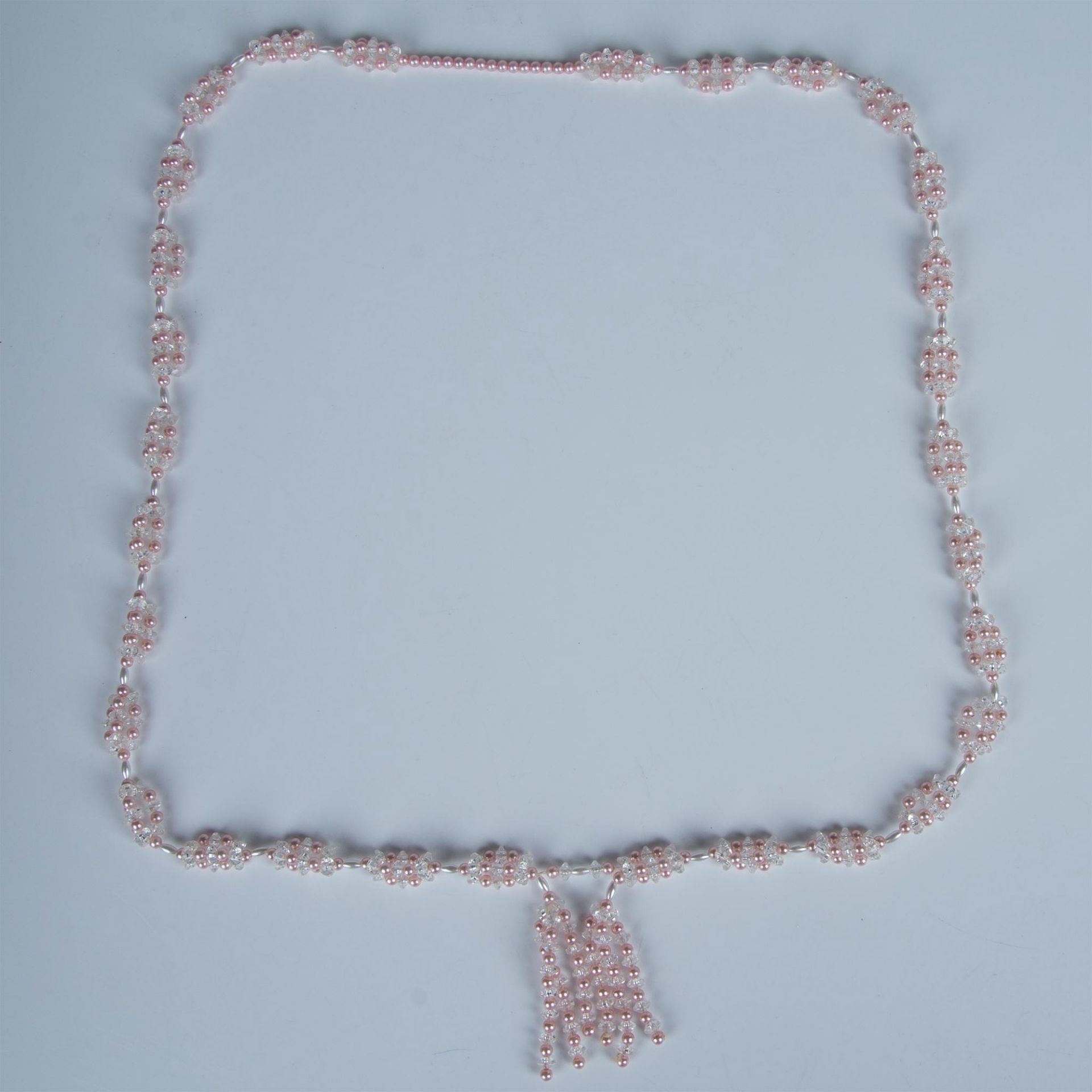 Cute Long Pink & White Faux Pearl Beaded Tassel Necklace - Image 3 of 3