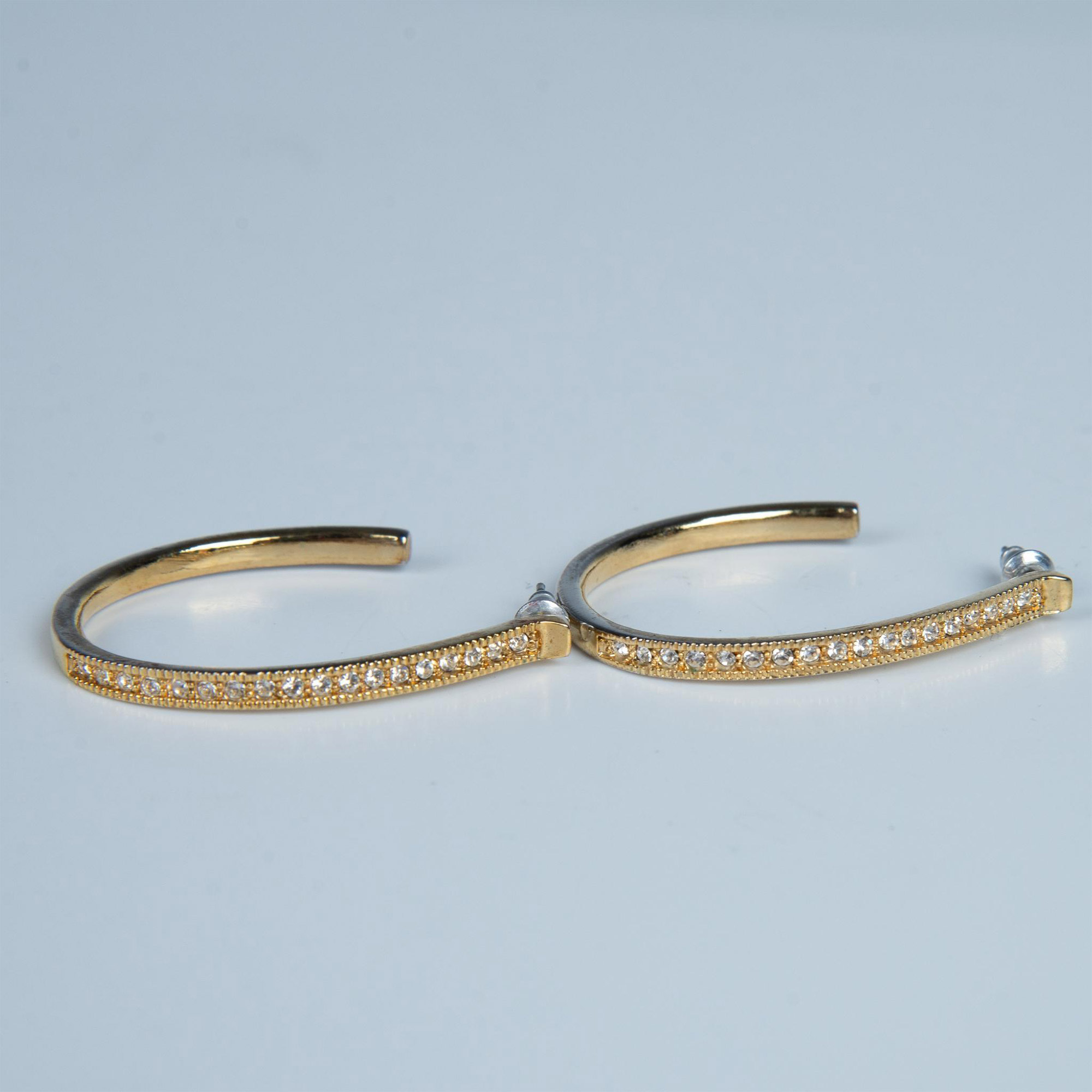 Chic Gold Metal & Crystal J-Hoop Earrings - Image 4 of 5