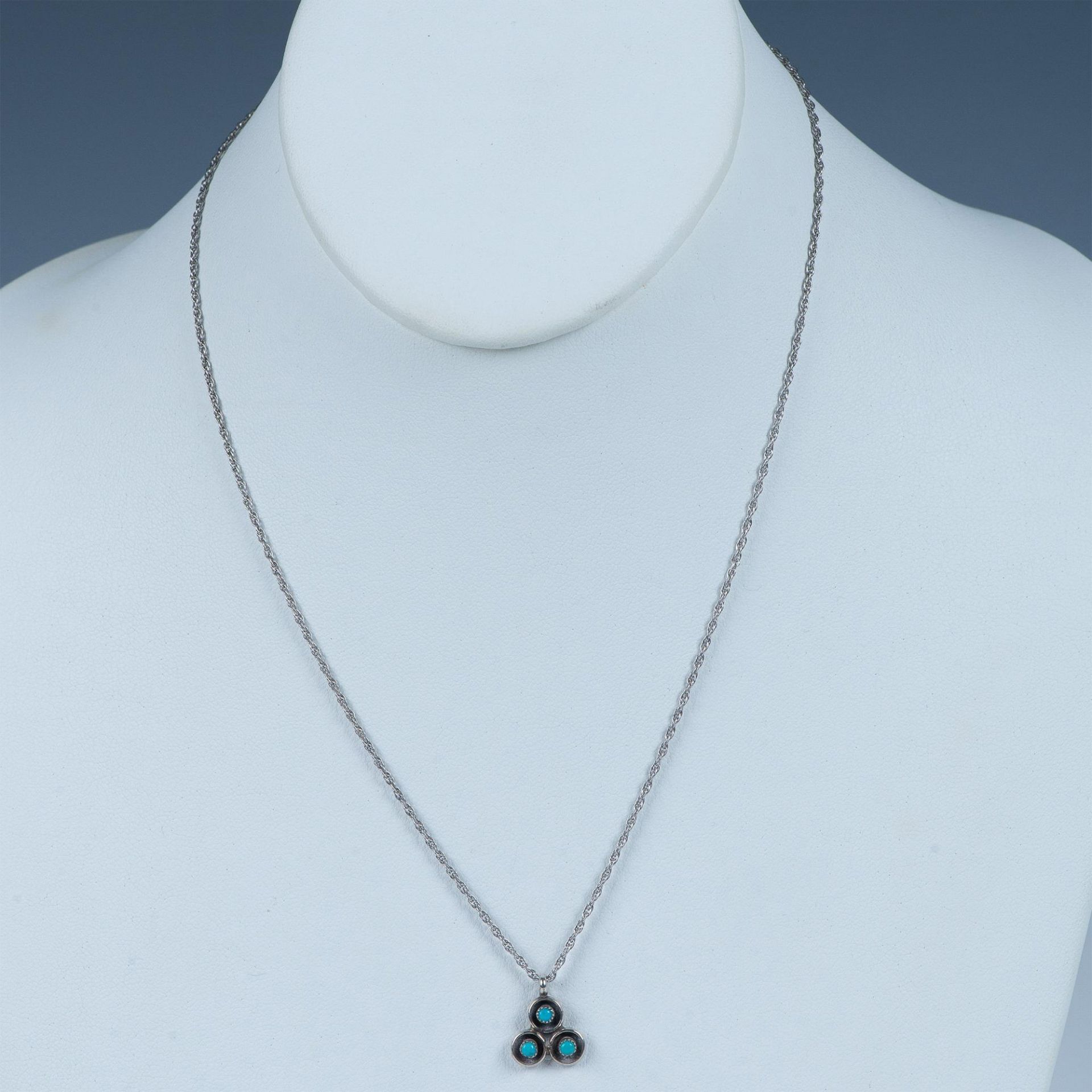 Cute Small Sterling Silver & Turquoise Necklace - Image 2 of 5