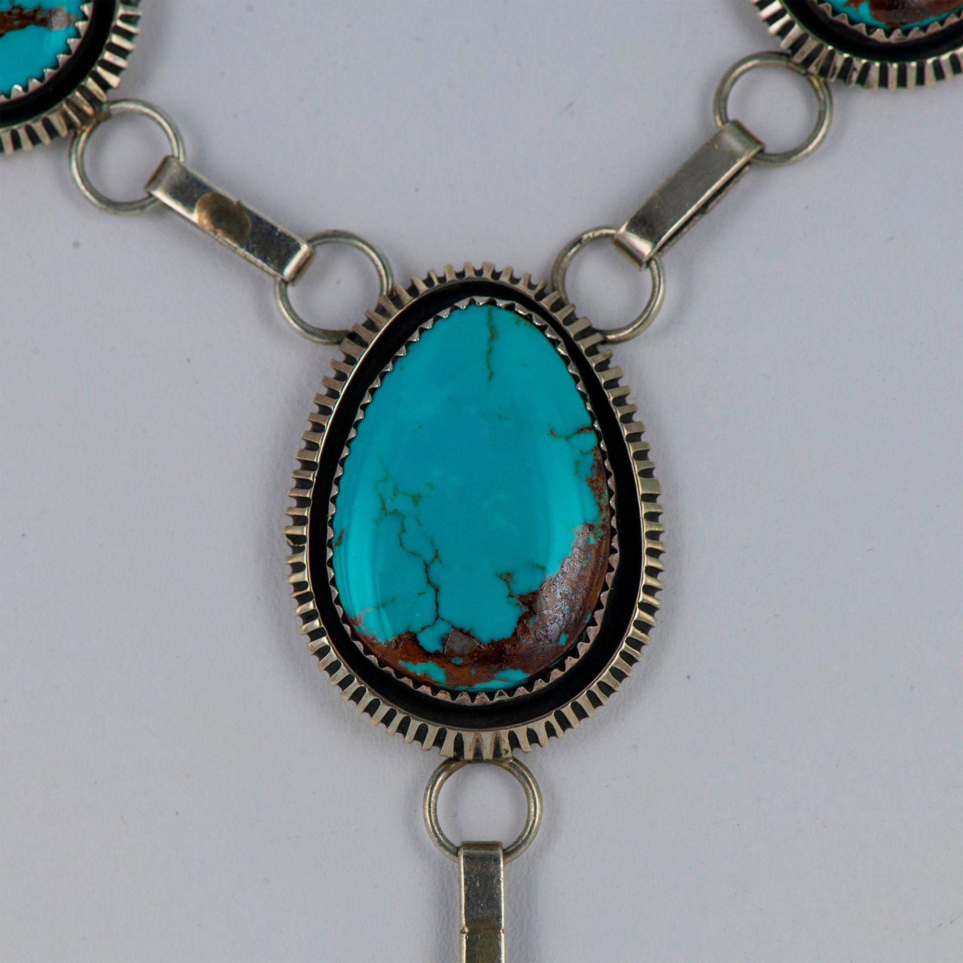 M. Begay Navajo Sterling Silver and Turquoise Drop Necklace - Bild 2 aus 4