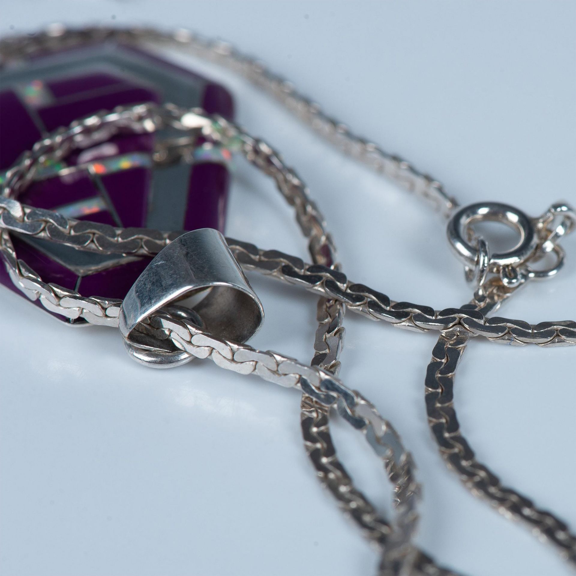 Cecil Sanders Navajo Sterling, Purple Enamel & Opal Necklace - Image 5 of 5