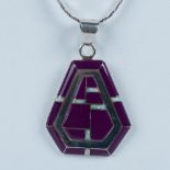 Cecil Sanders Navajo Sterling, Purple Enamel & Opal Necklace
