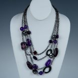 Chic Gunmetal Tone Purple Bead Multi-Strand Necklace