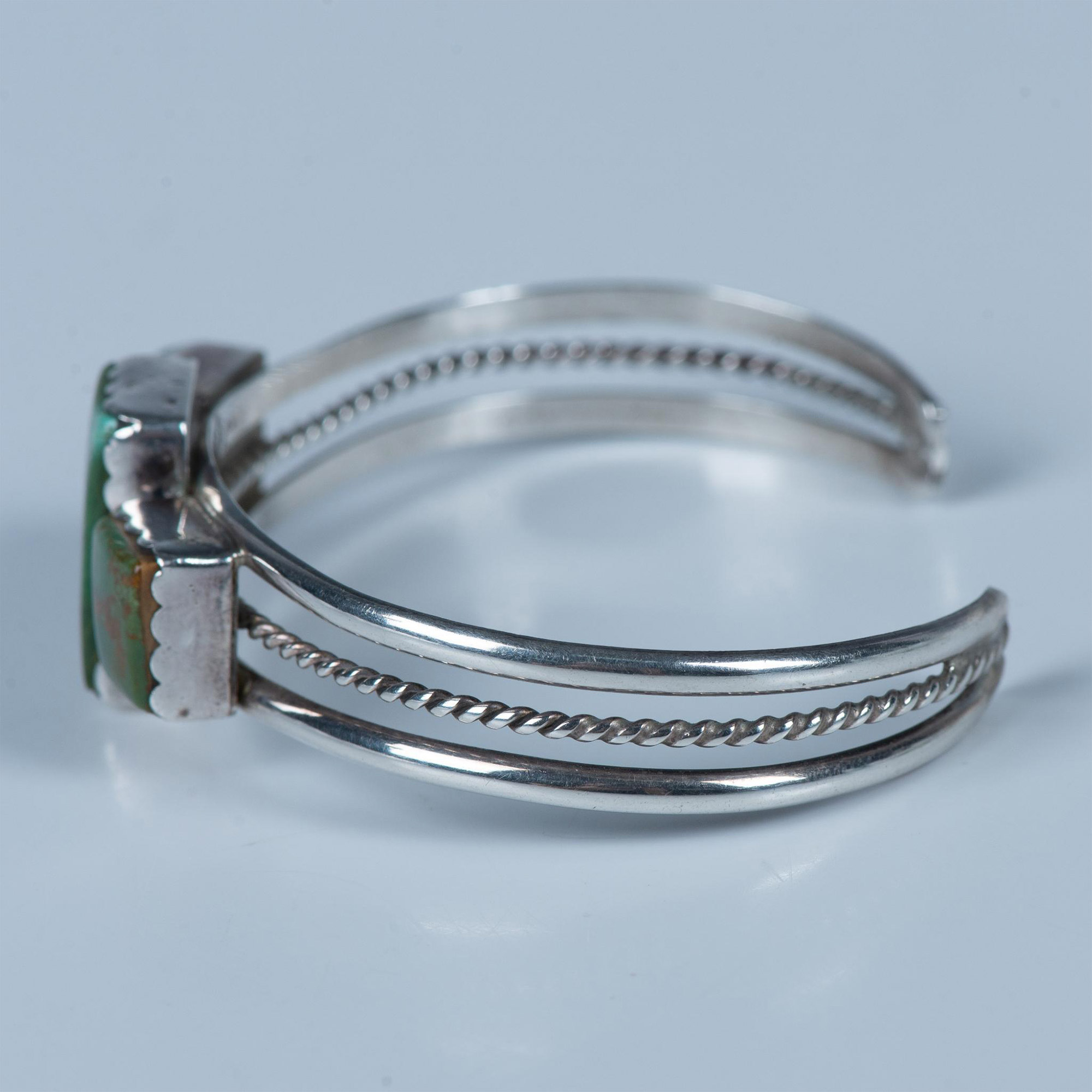 Native American Sterling & Green Turquoise Cuff Bracelet - Image 2 of 5