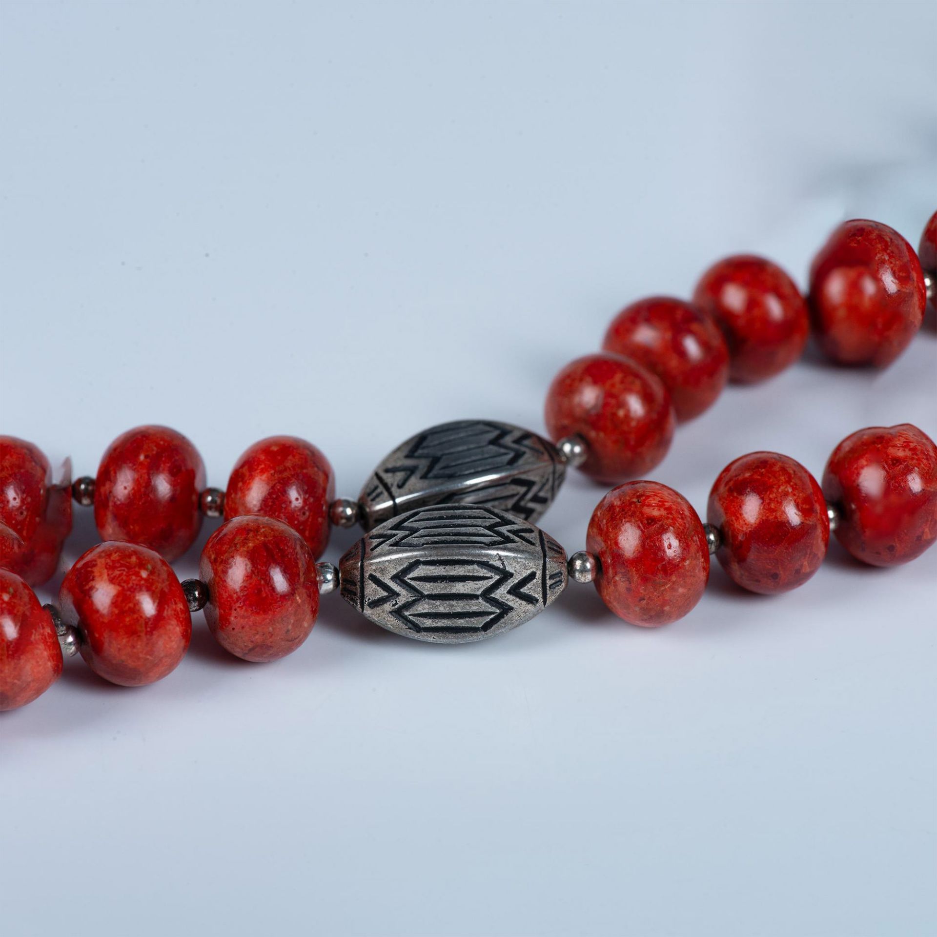 Handmade Native American Chunky Red Coral Bead Necklace - Bild 5 aus 5