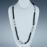 Classy Long Black and Clear Faceted Bead Necklace