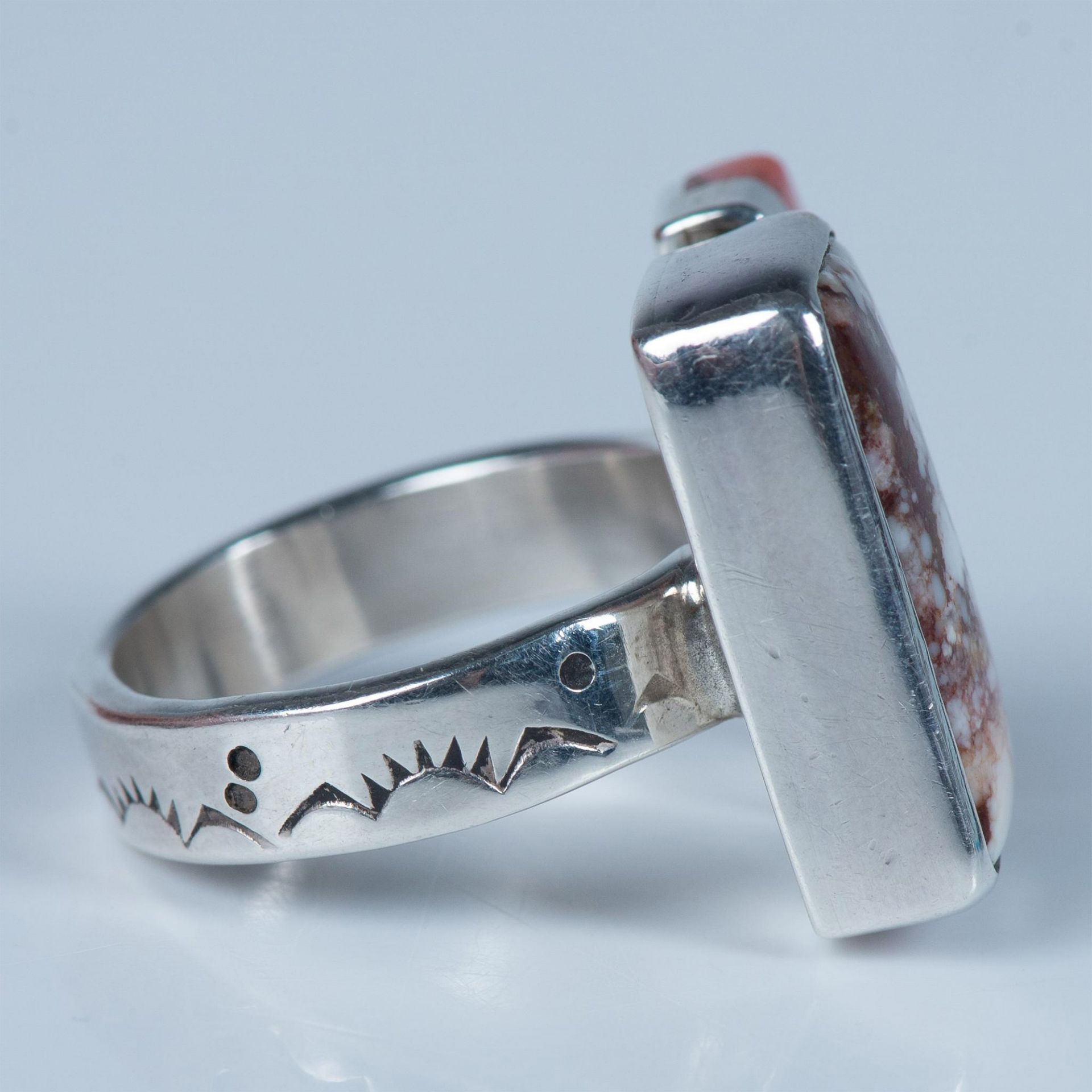 M. Slim Navajo Sterling, Coral & Wild Horse Magnesite Ring - Image 3 of 7