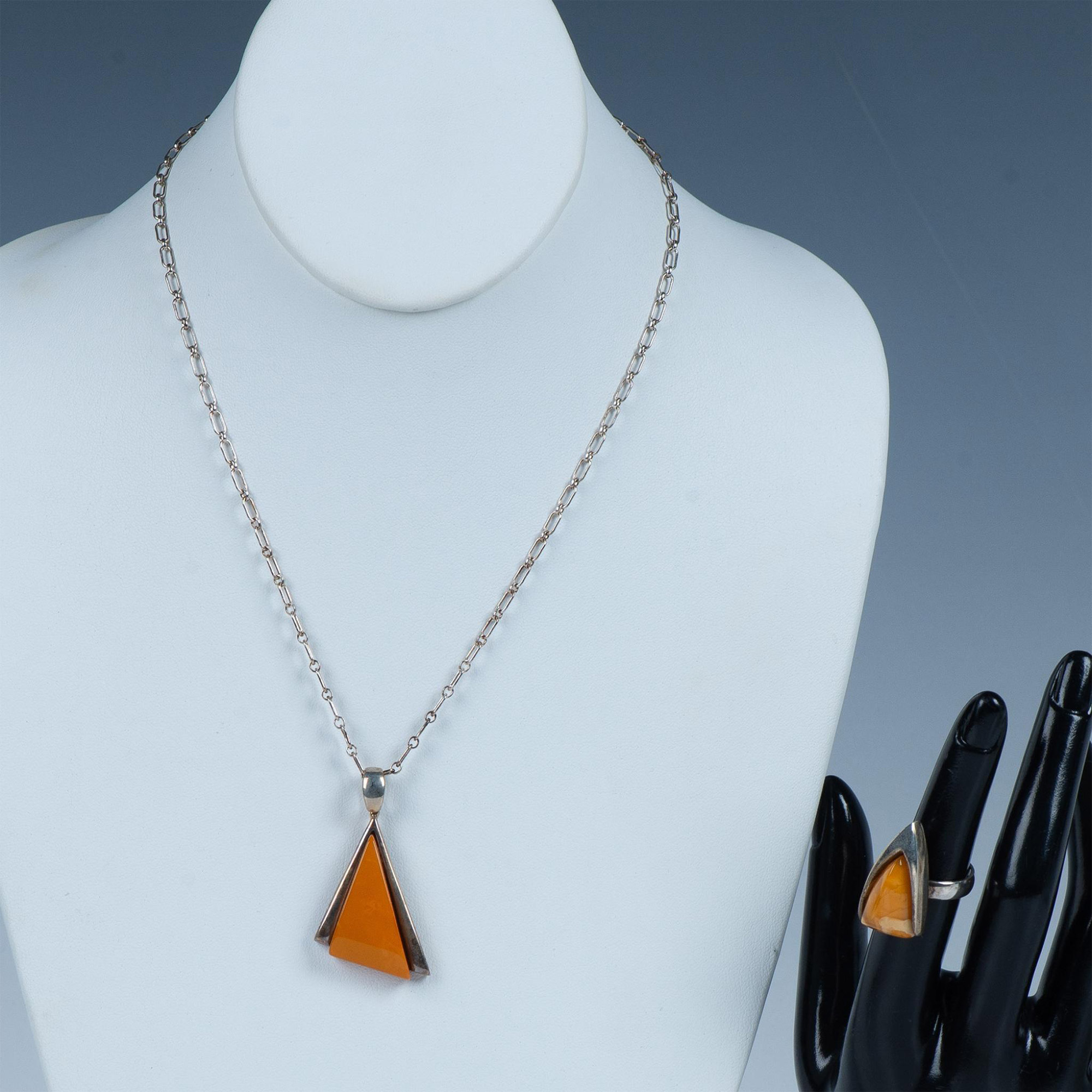 2pc Contemporary Sterling & Baltic Amber Necklace and Ring - Image 2 of 10