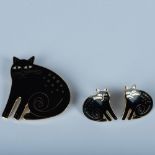 2pc Set Laurel Burch Keshire Cat Pin & Clip-On Earrings