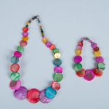 2pc Colorful Graduated Shell Disc Necklace & Bracelet