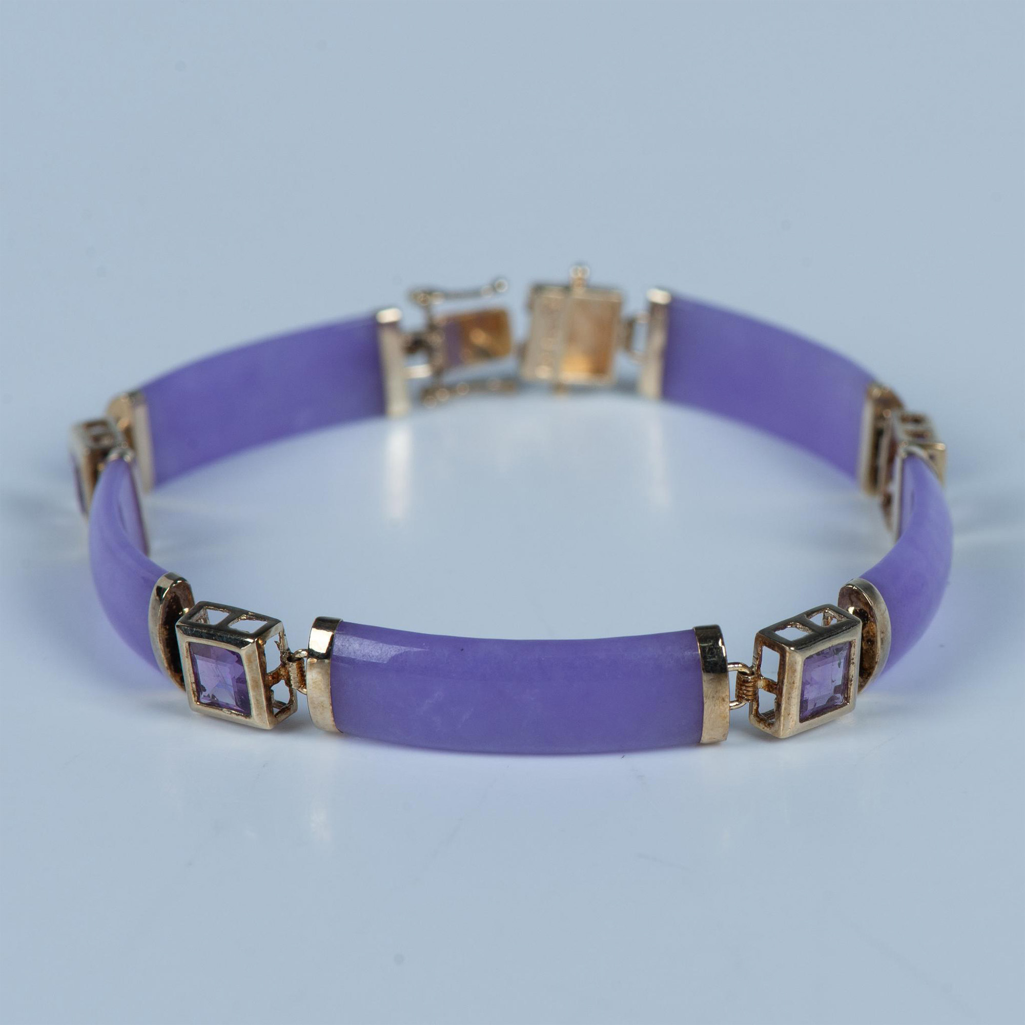 Stunning 14K Gold, Purple Jade, and Amethyst Bracelet