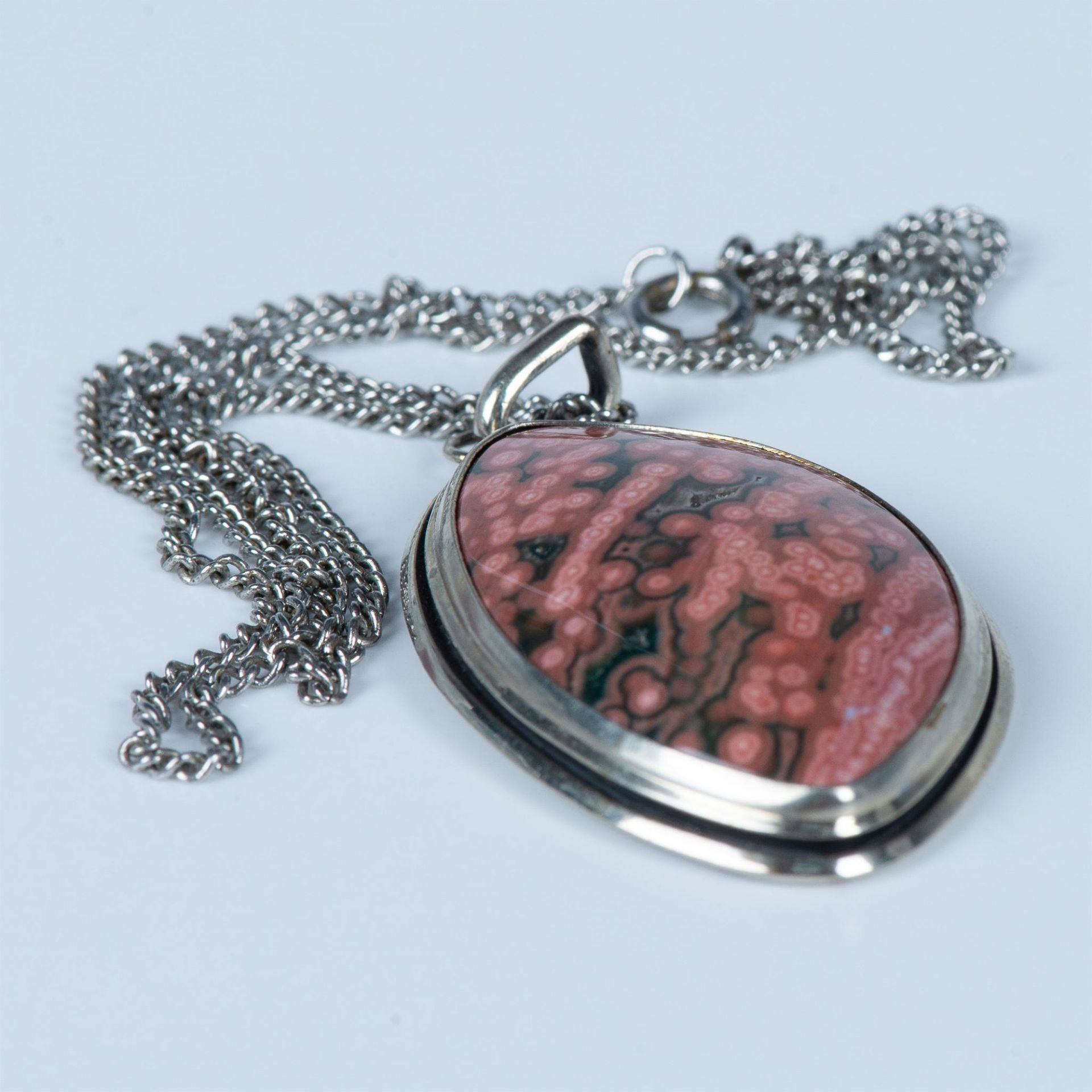 Beautiful Natural Pink Ocean Jasper Pendant Necklace - Image 4 of 5