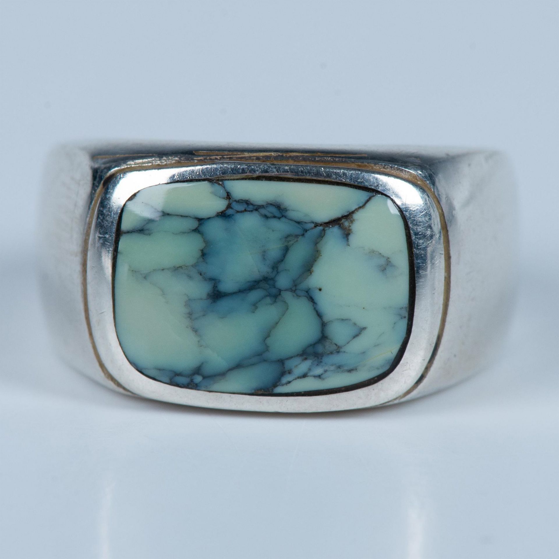 Unique Sterling Silver & Turquoise Flat Band Ring