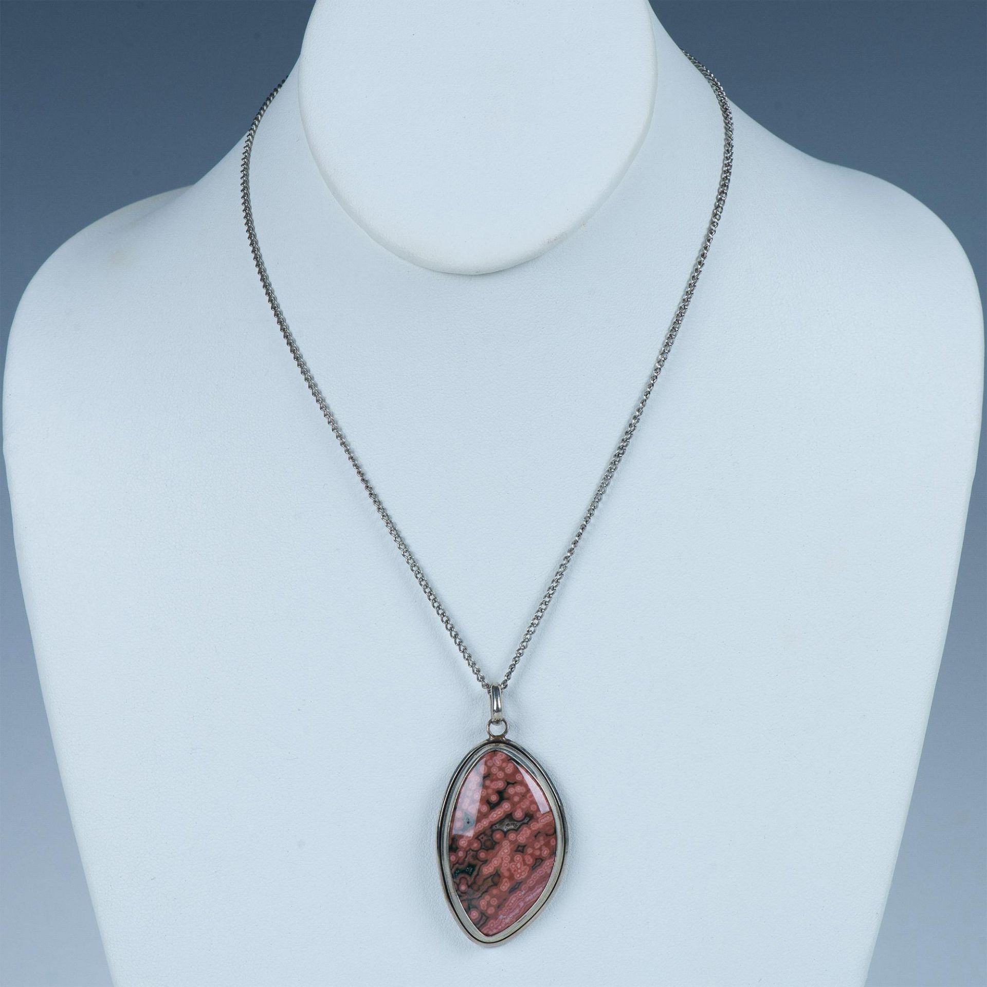 Beautiful Natural Pink Ocean Jasper Pendant Necklace - Image 2 of 5