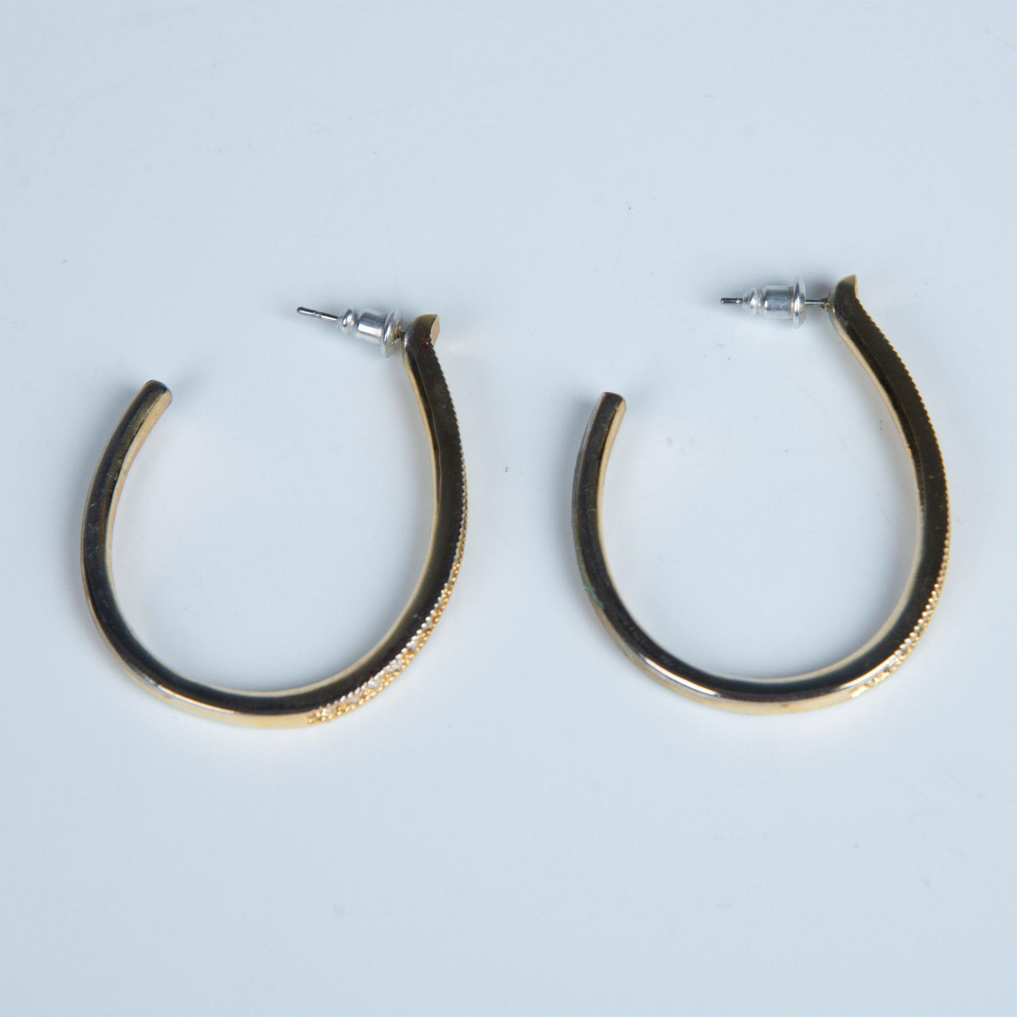Chic Gold Metal & Crystal J-Hoop Earrings - Image 3 of 5