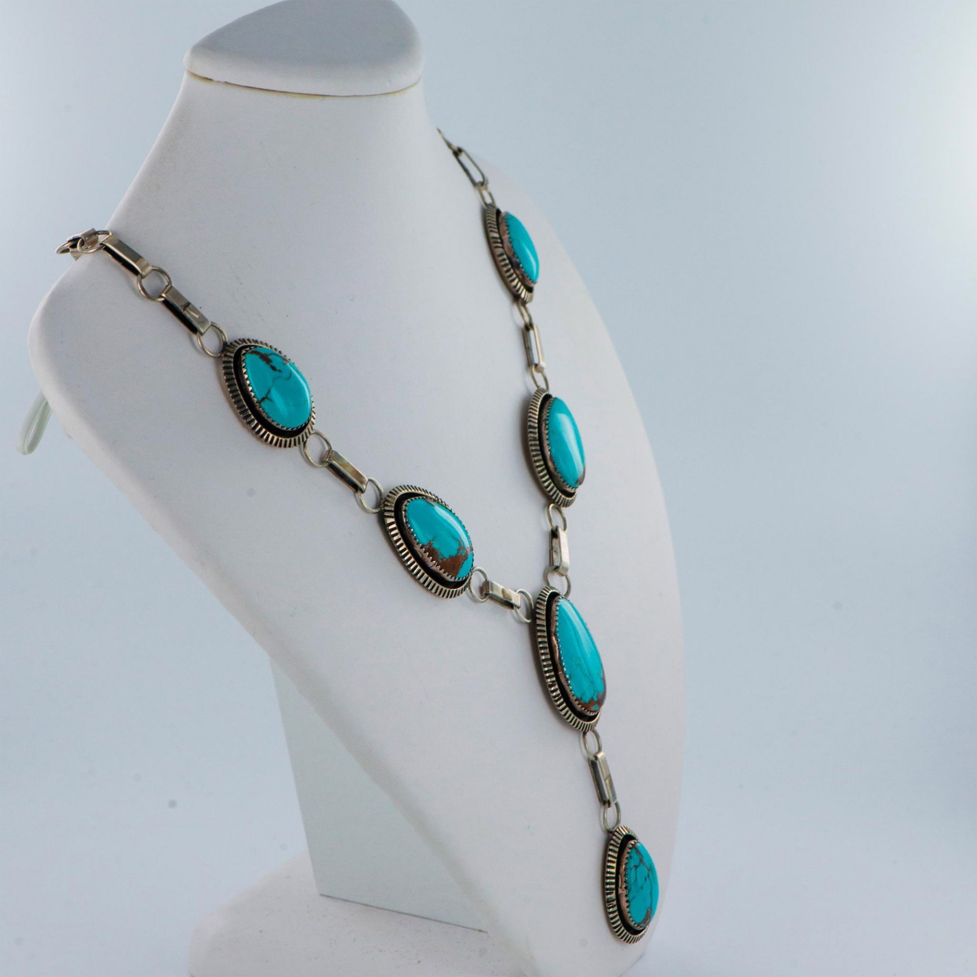 M. Begay Navajo Sterling Silver and Turquoise Drop Necklace - Image 3 of 4
