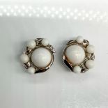 Trifari Silver Tone and White Cabochon Clip-On Earrings