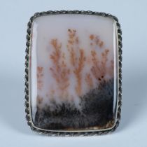 Stunning Large Sterling Silver & Dendritic Agate Pendant Pin