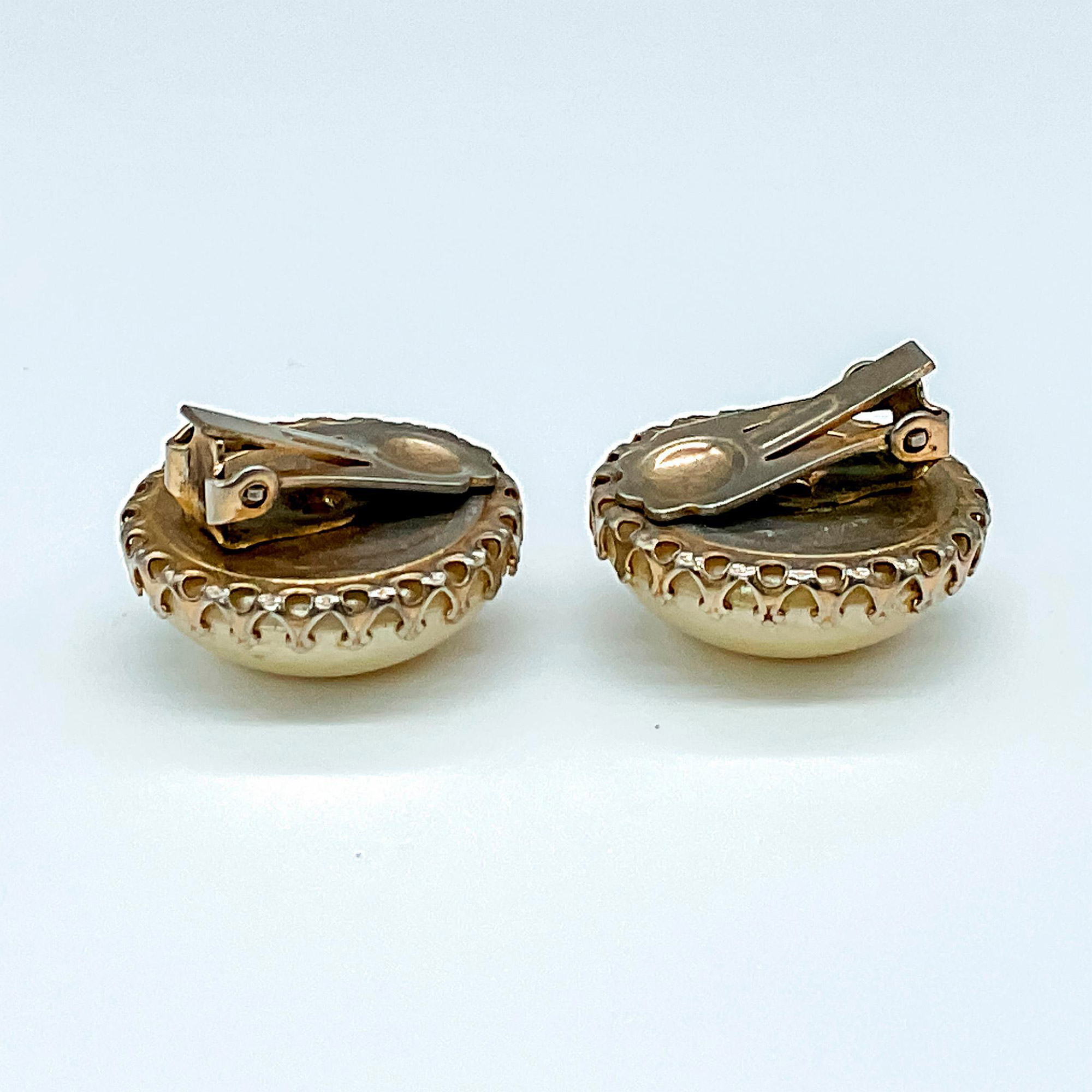 Pair of Pearl Domed Clip Back Earrings w/Gold Toned Setting - Image 3 of 3