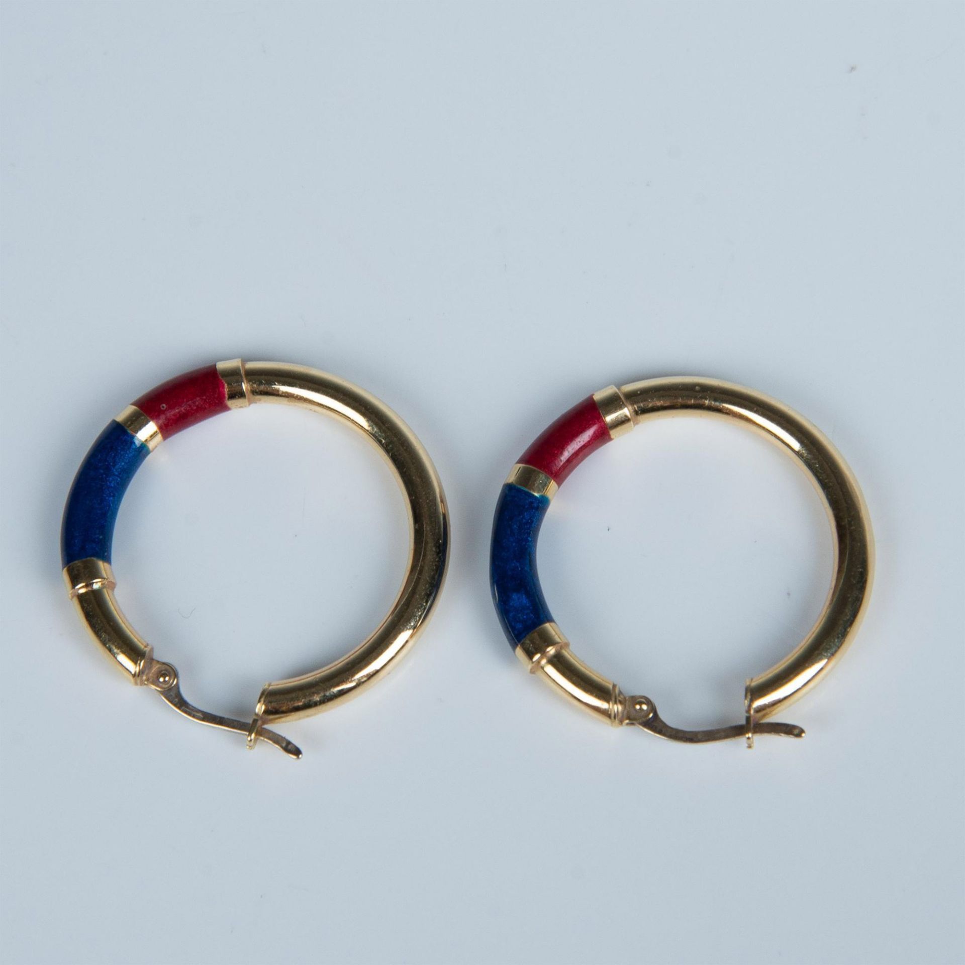 Lovely 18K Yellow Gold Metal & Enamel Hoop Earrings