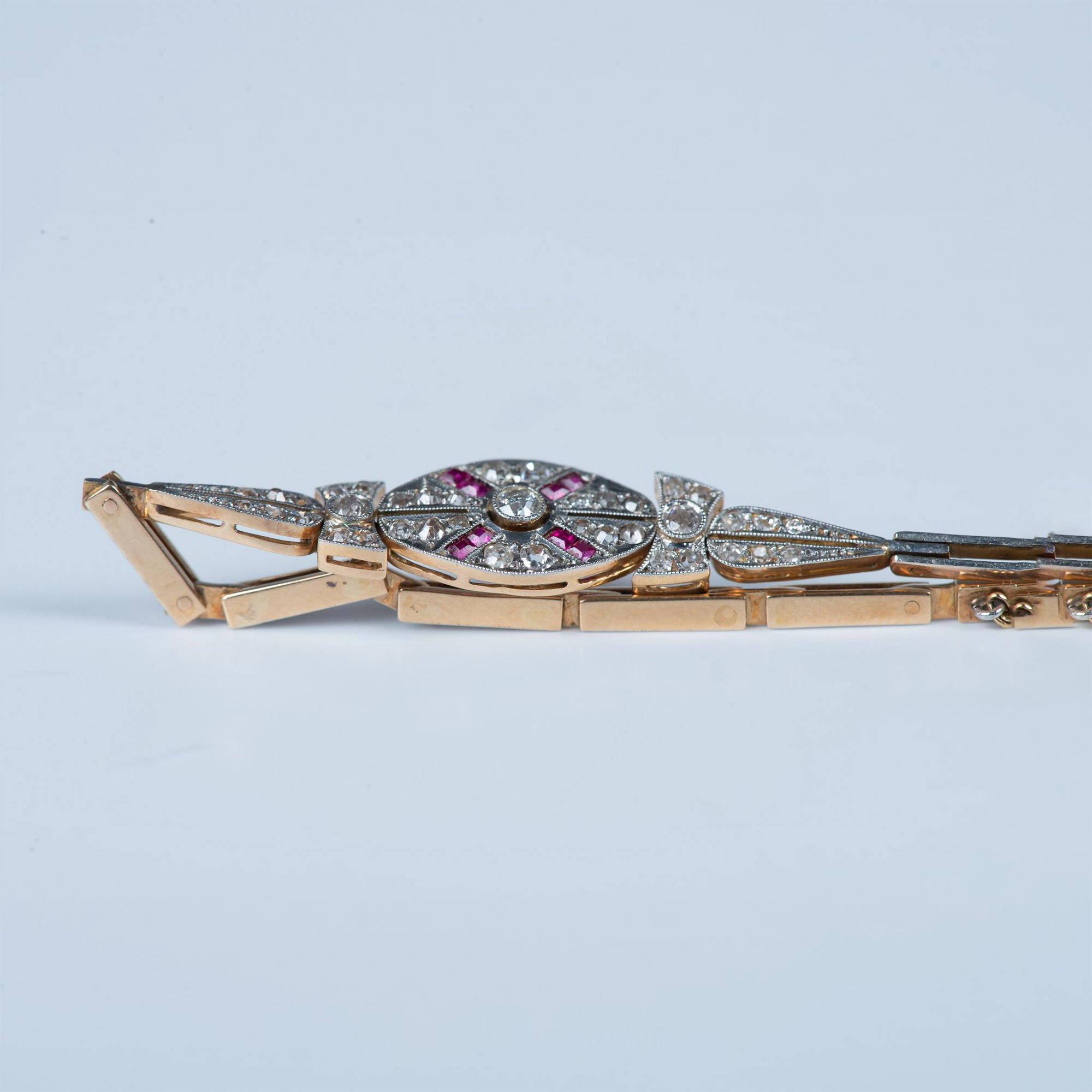 Estate Sweet Belle Epoque 18K Gold Diamond Ruby Bracelet - Image 4 of 4