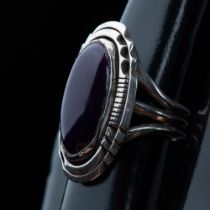 Native American Sterling Silver & Dark Purple Stone Ring
