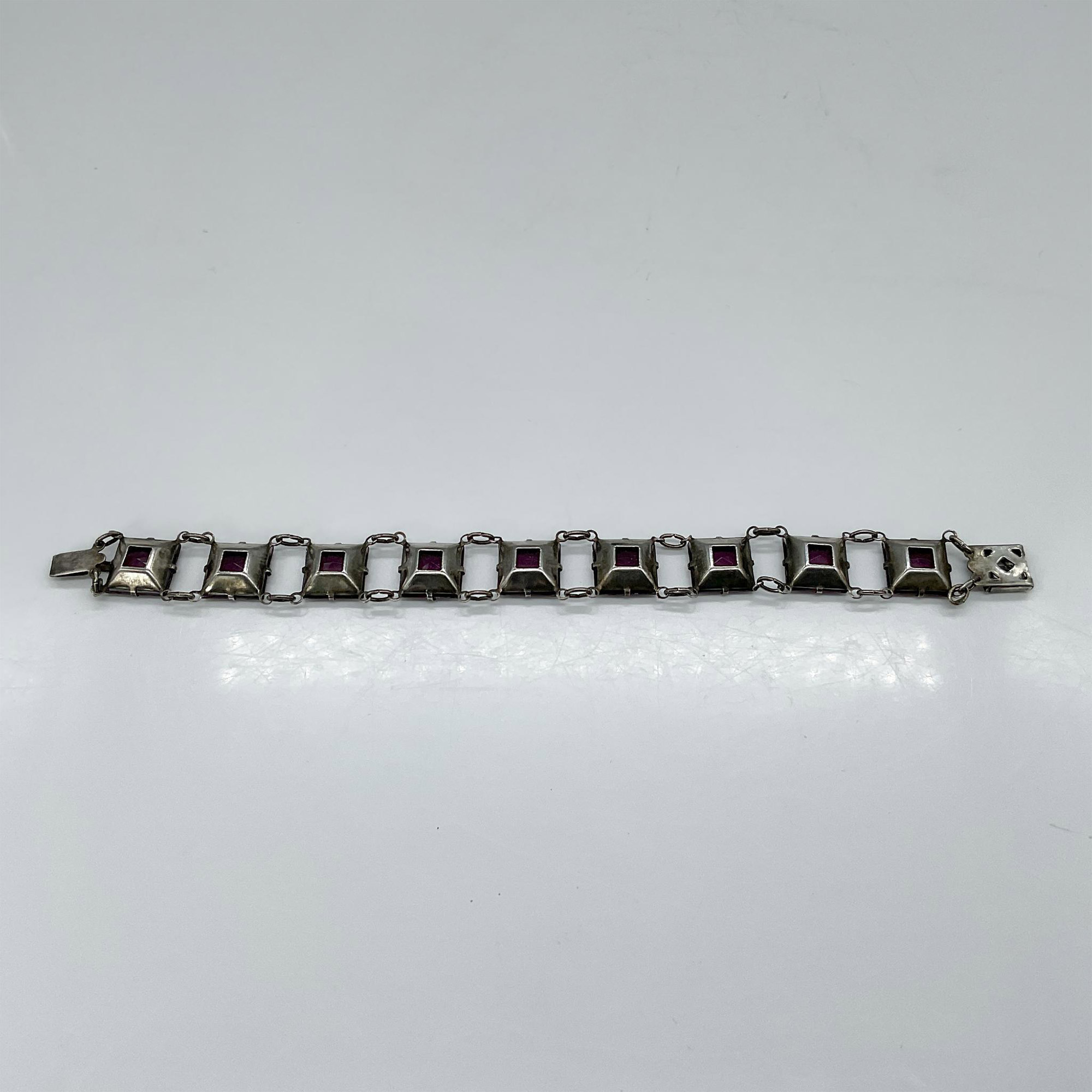 Sterling Silver Vintage Bracelet with Purple Stone/Glass - Bild 2 aus 3