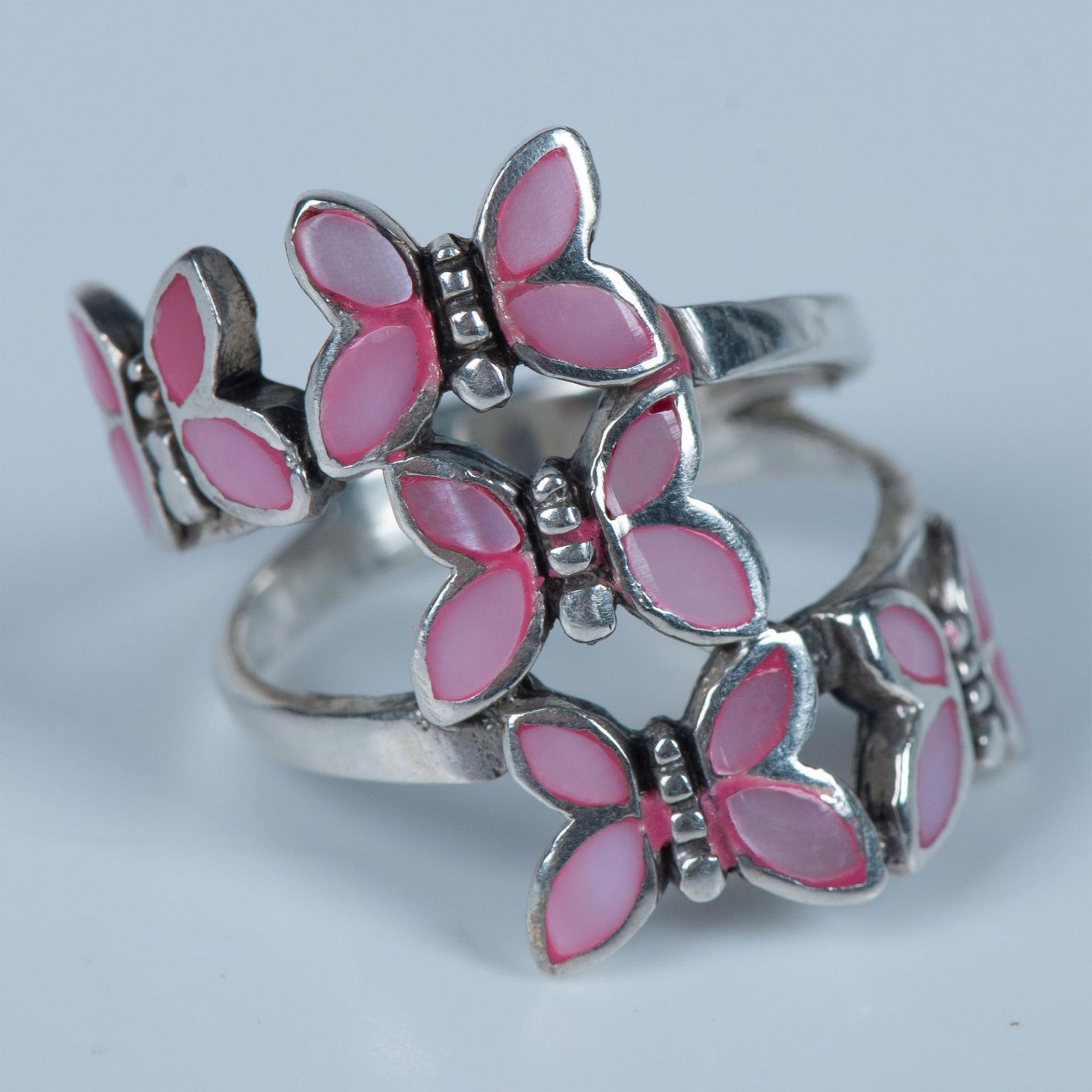 Beautiful Sterling & Pink Mother of Pearl Butterfly Ring