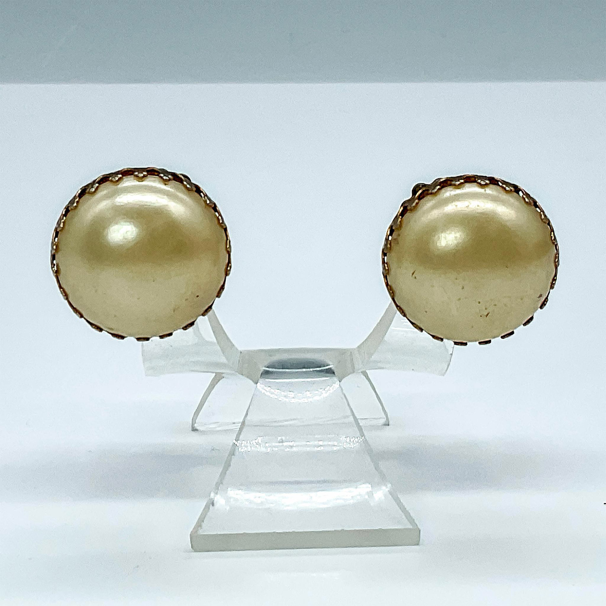 Pair of Pearl Domed Clip Back Earrings w/Gold Toned Setting