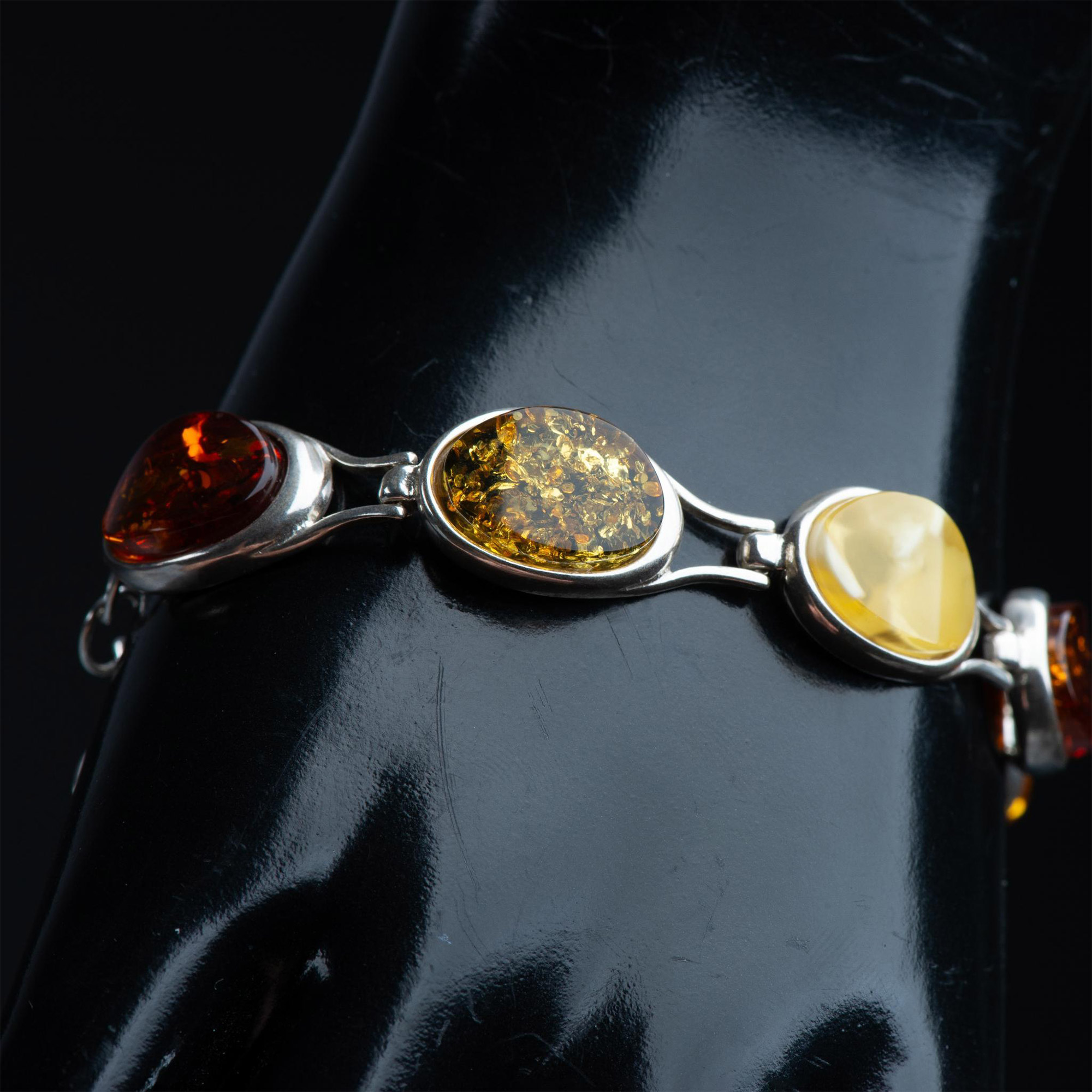 Beautiful Sterling Silver & Multicolor Amber Bracelet - Image 5 of 5