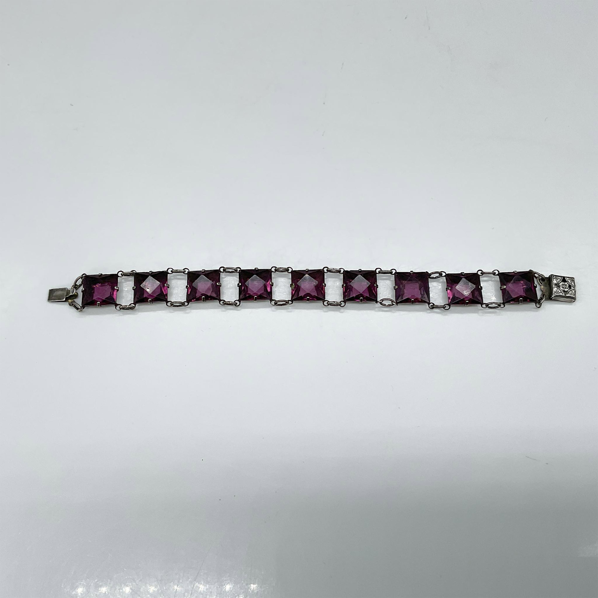 Sterling Silver Vintage Bracelet with Purple Stone/Glass